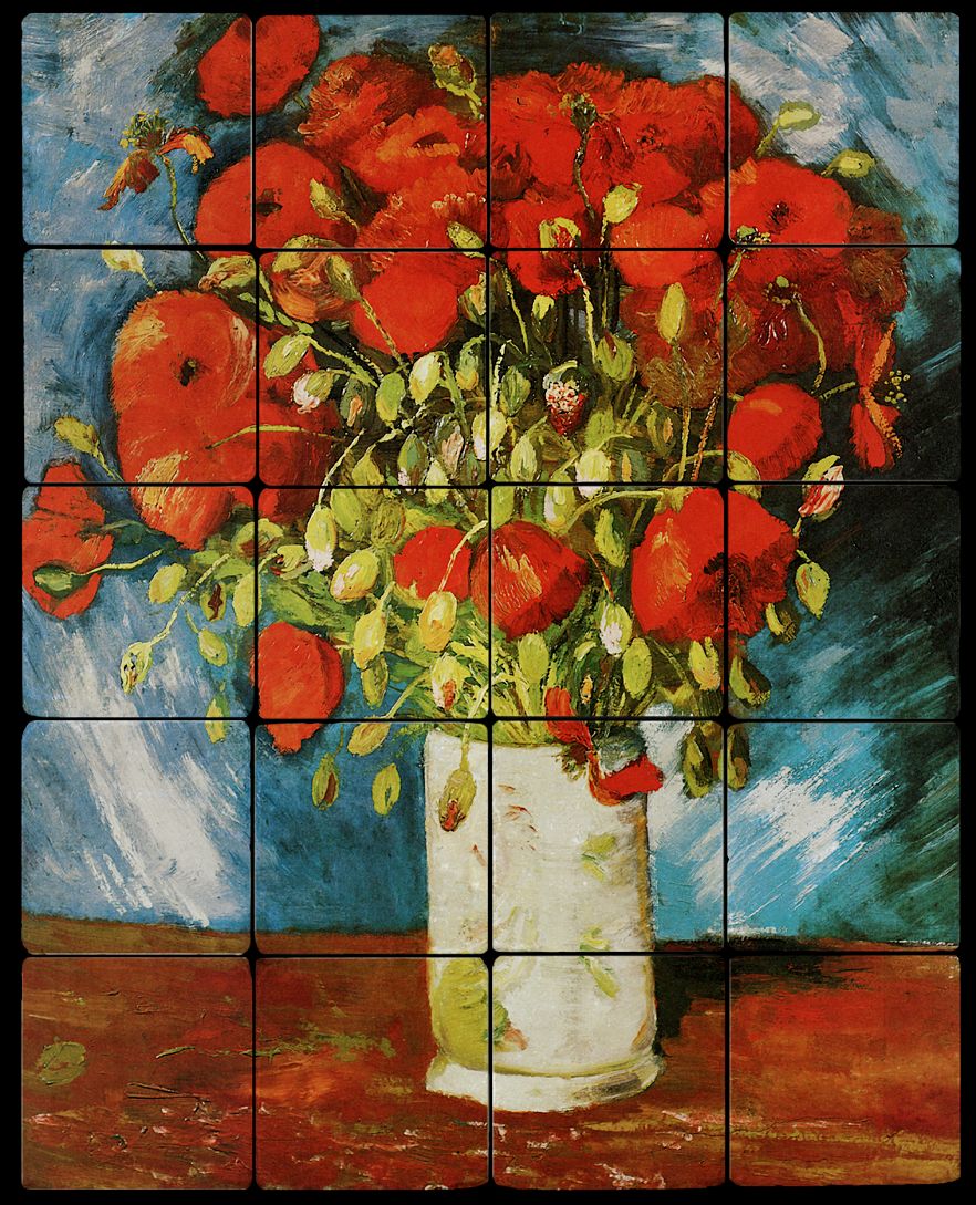16×20 Poppies Backsplash Mural Tumbled Marble Tiles Kitchen Ideas Van Gogh