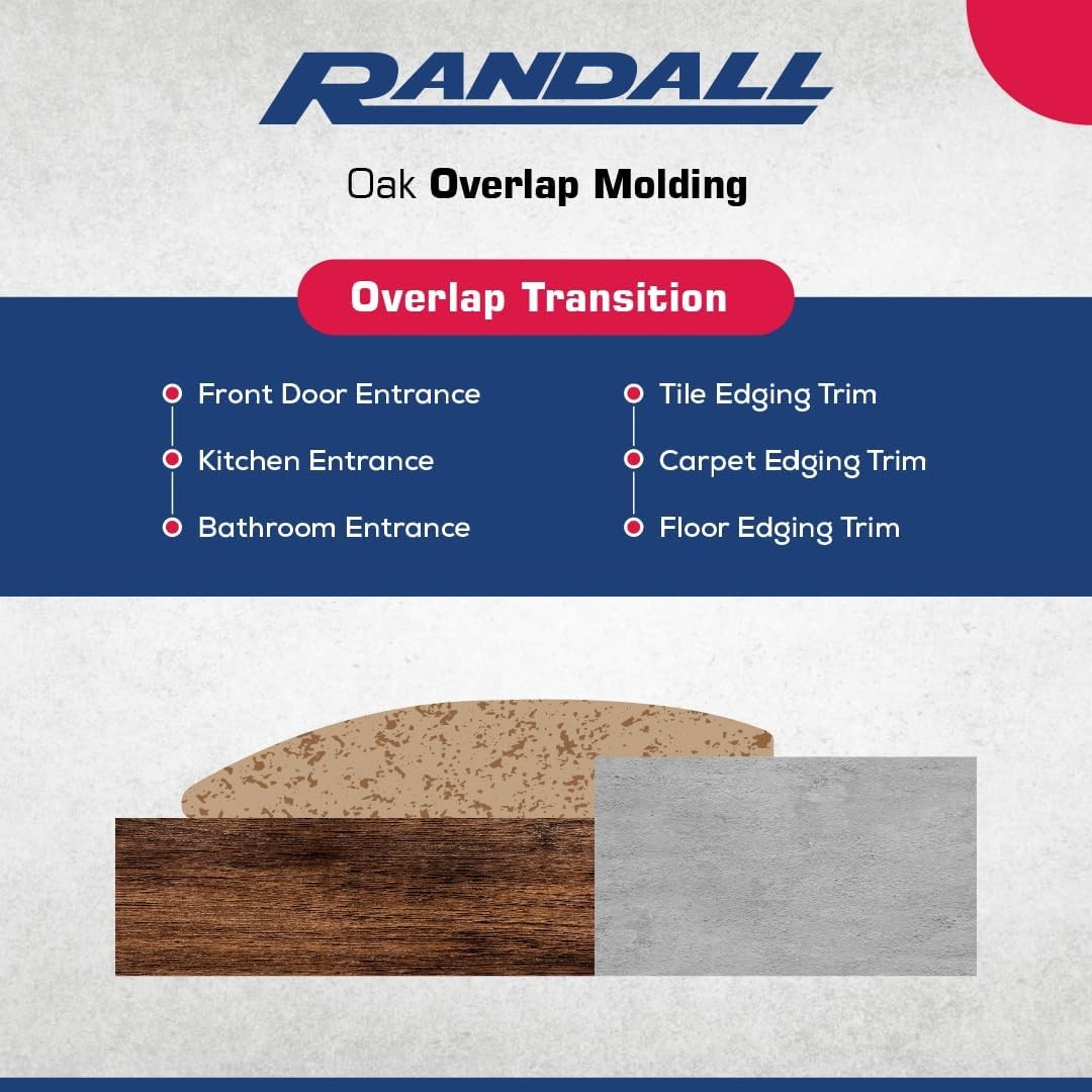 3 FT Oak Overlap Edging – Unfinished 1 3/8″ Wide Solid Oak Transition Strip for