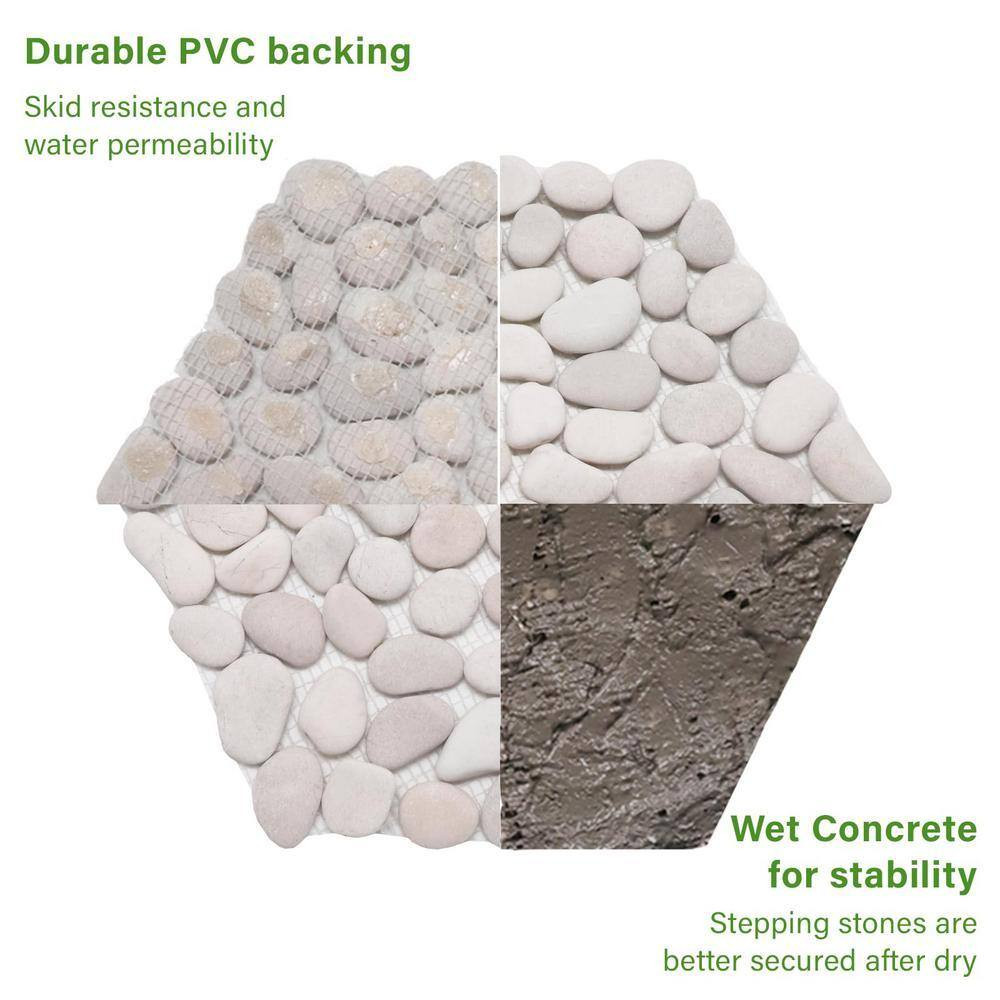 11.73 In. X 10.51 In. X 3.11 In. Hexagon White Polished Pebble Decorative River