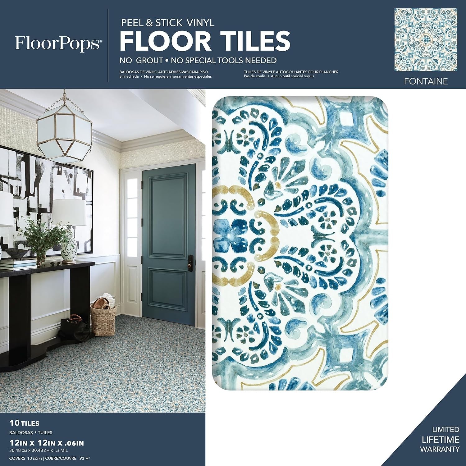 Transform Your Floors with Fontaine Blue Peel & Stick Vinyl Tiles, 12×12 inches