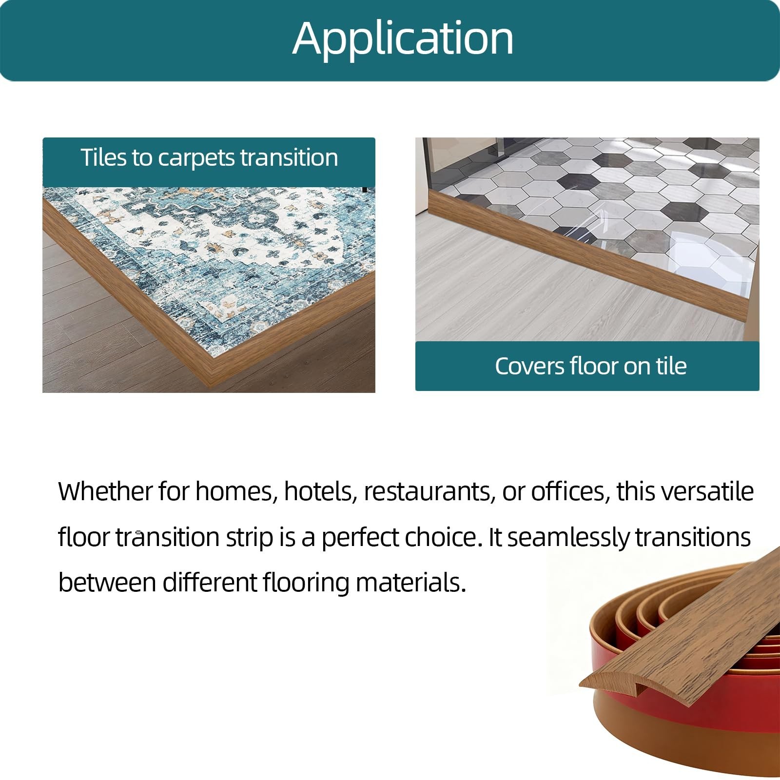 Self-Adhesive Carpet to Tile Transition Strip Edging Trim – 20Ft, Brown, 5mm Hei