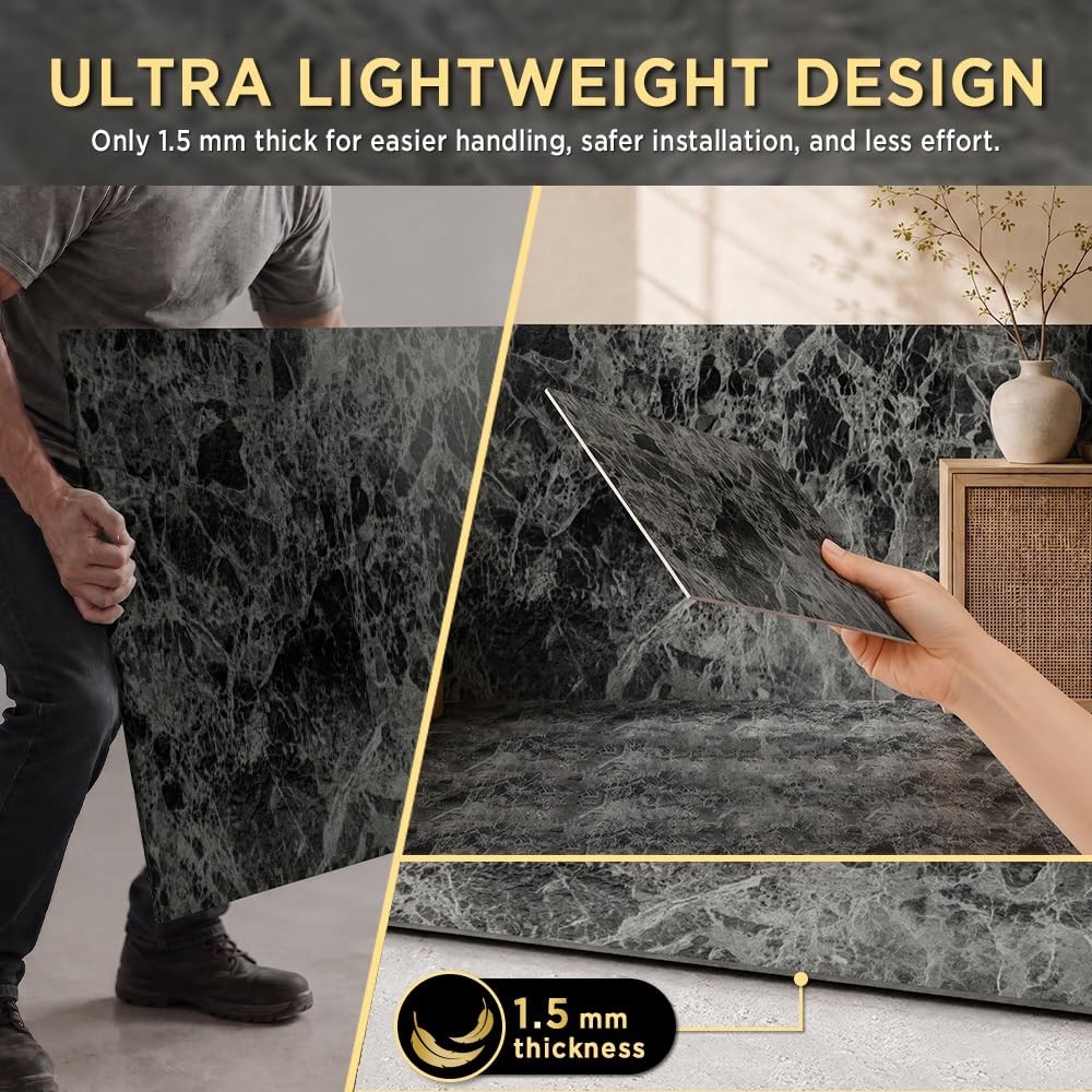 12×12 Peel and Stick Marble Grain Floor Tile – 20 PCS, Non-Slip, No Grout, Easy