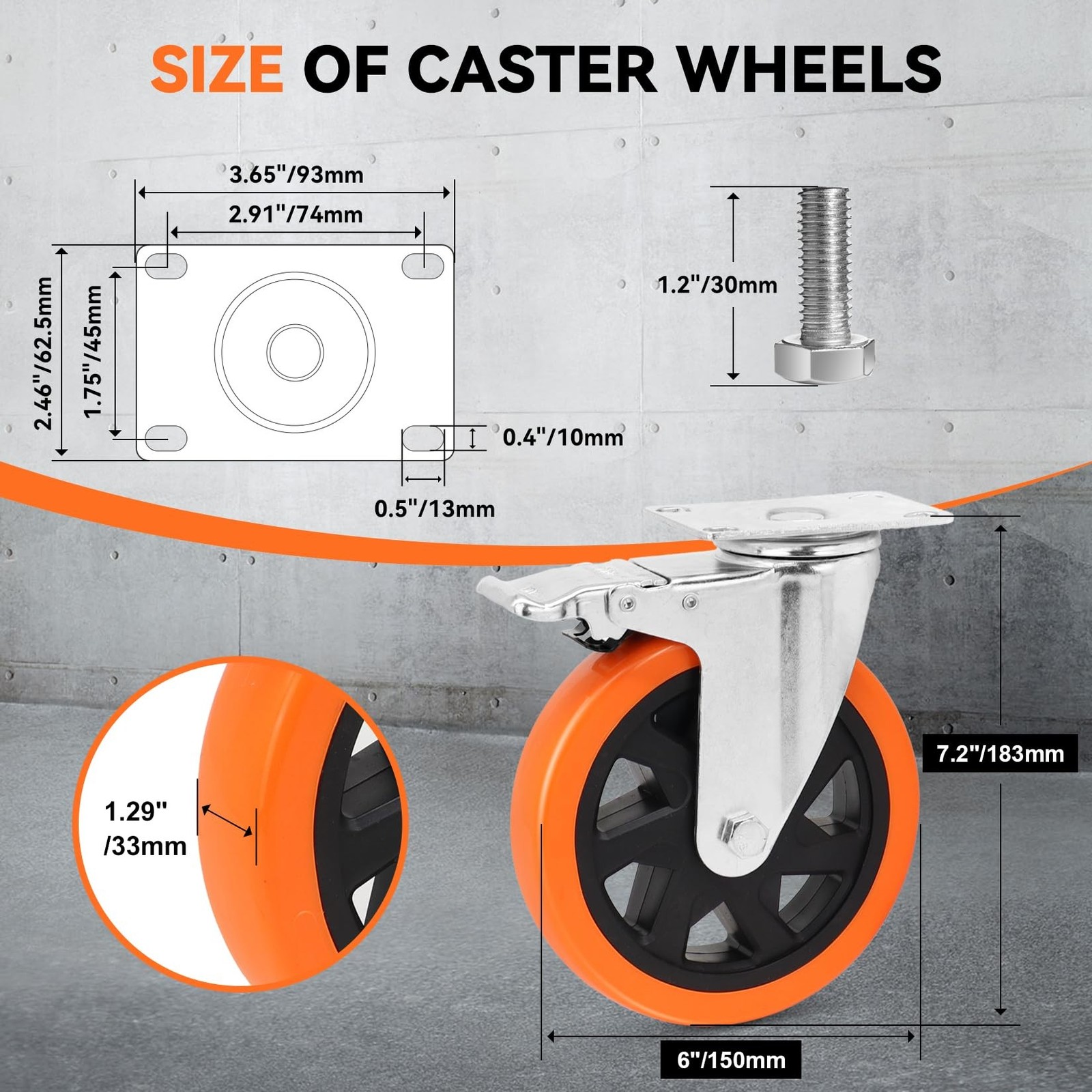 W B D WEIBIDA 6 inch Caster Wheels with Dual Locking, Casters Set of 4 Heavy …