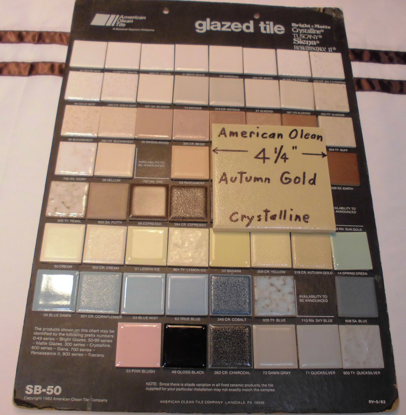 1 pc. *Golden Yellow* Ceramic Tile Crystalline Glazed by American Olean 4-1/4″