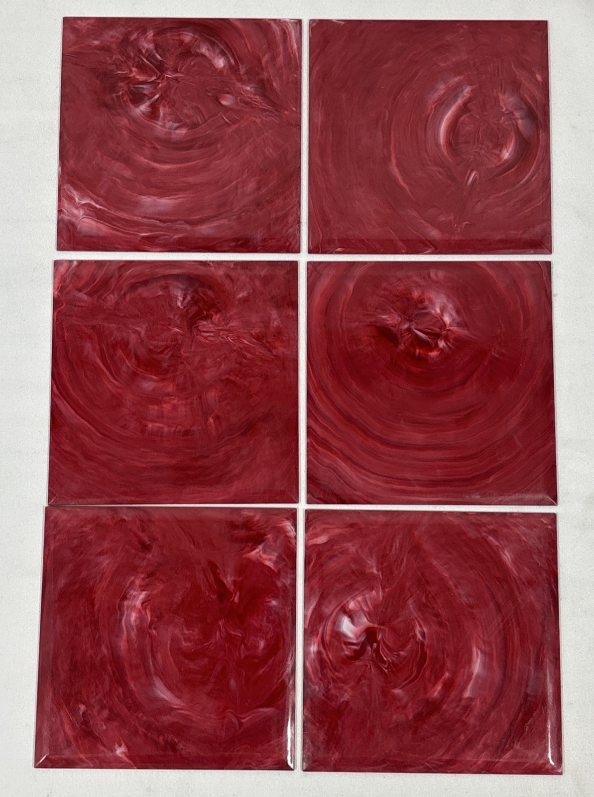6 Vintage Undergate Red Marble Plastic Polystyrene Wall Tiles 4.25″x4.25″
