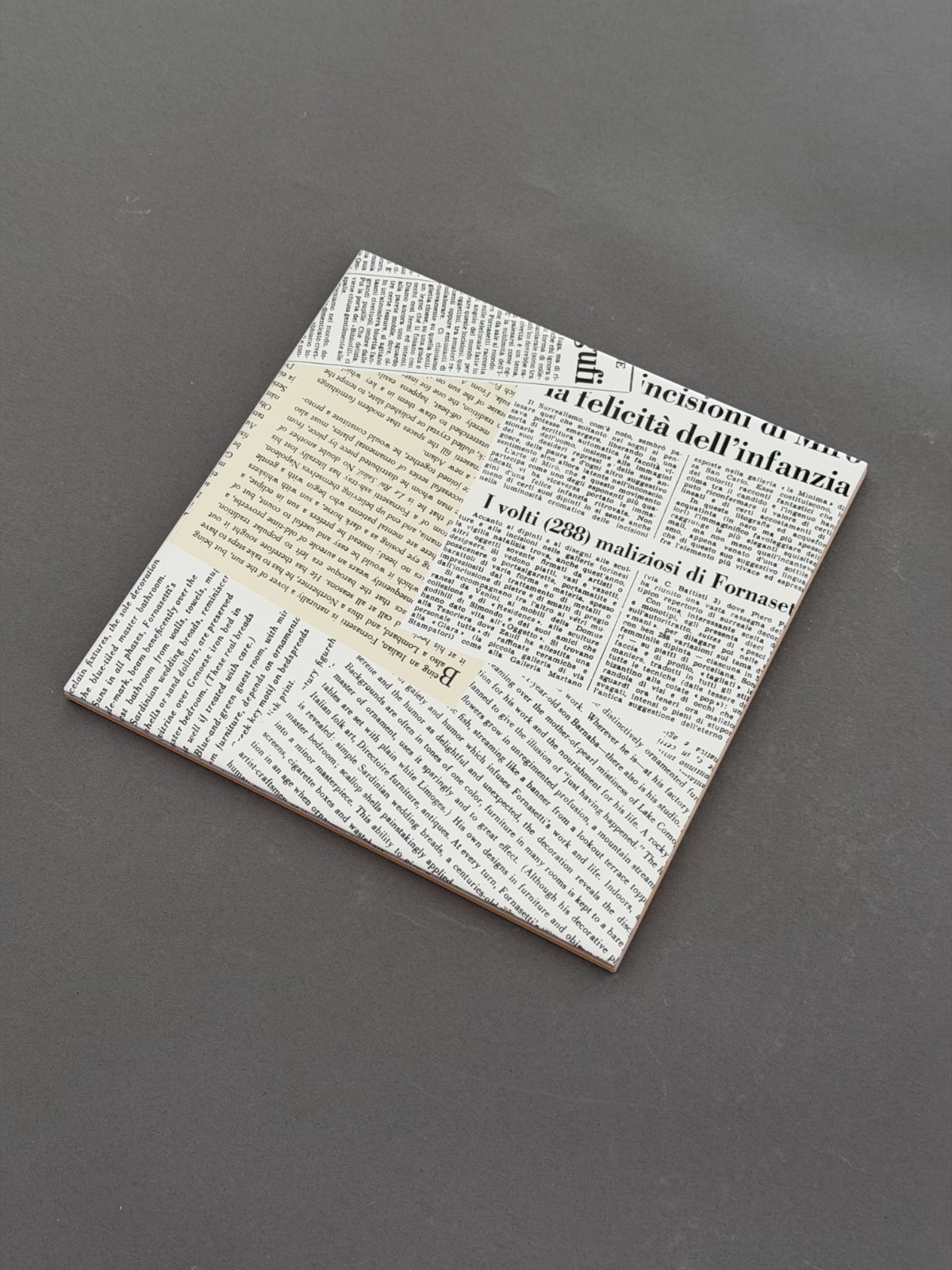Fornasetti Newspaper & Butterfly Tile Pair 8×8 – Ceramica Bardelli Italy