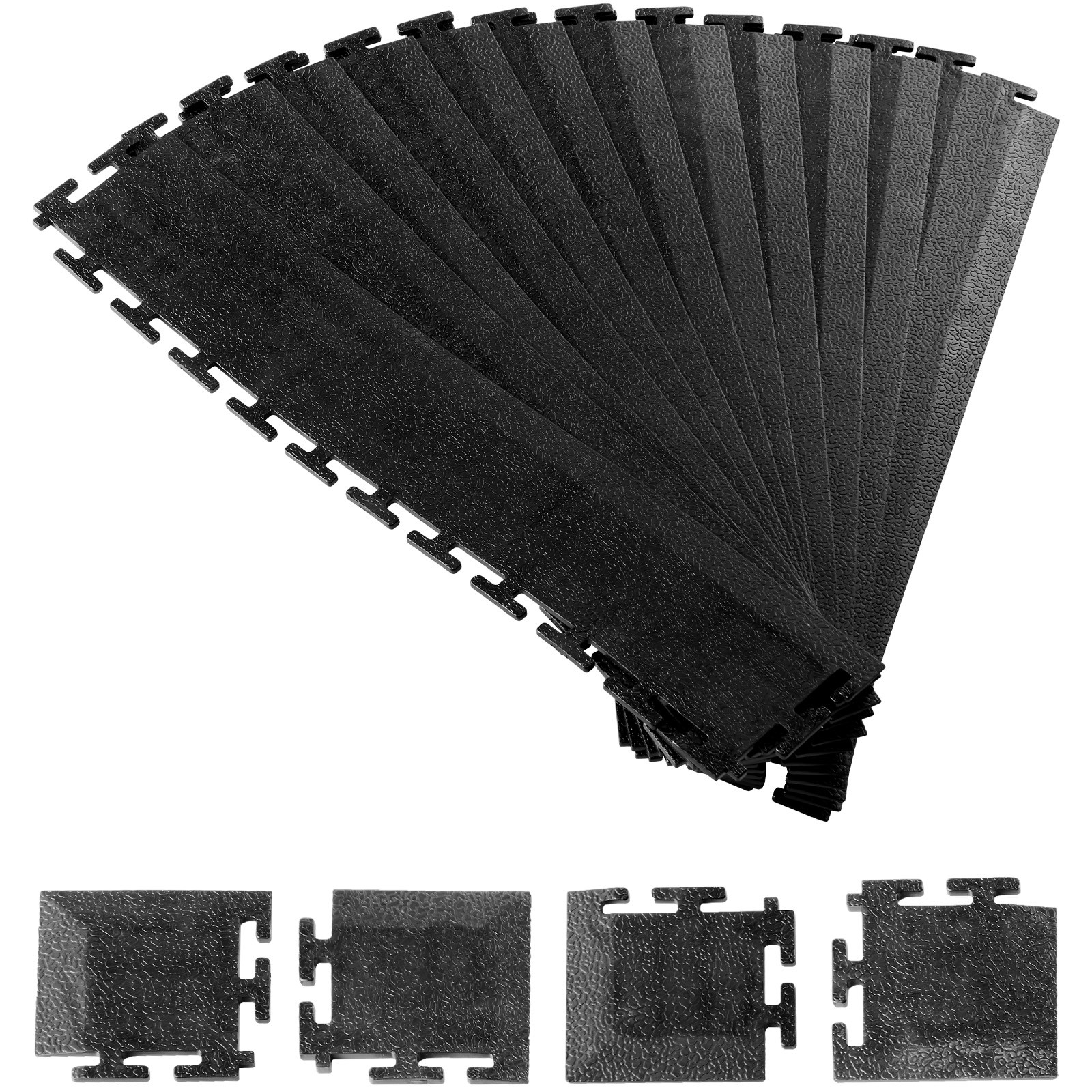 VEVOR Male Garage Floor Edge Kit 12 Edges 4 Corners PVC Interlocking Black