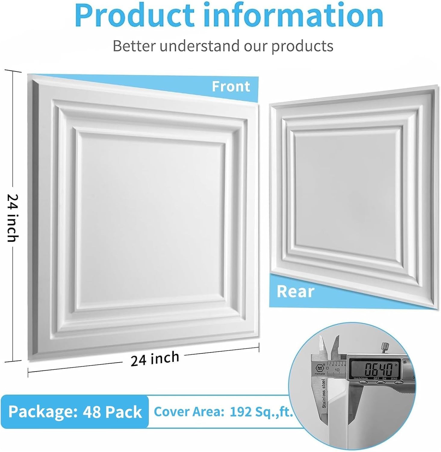 Art3d PVC Square Ceiling Tiles 2×2 Plastic Sheet in White Lightweight – 24 Pack