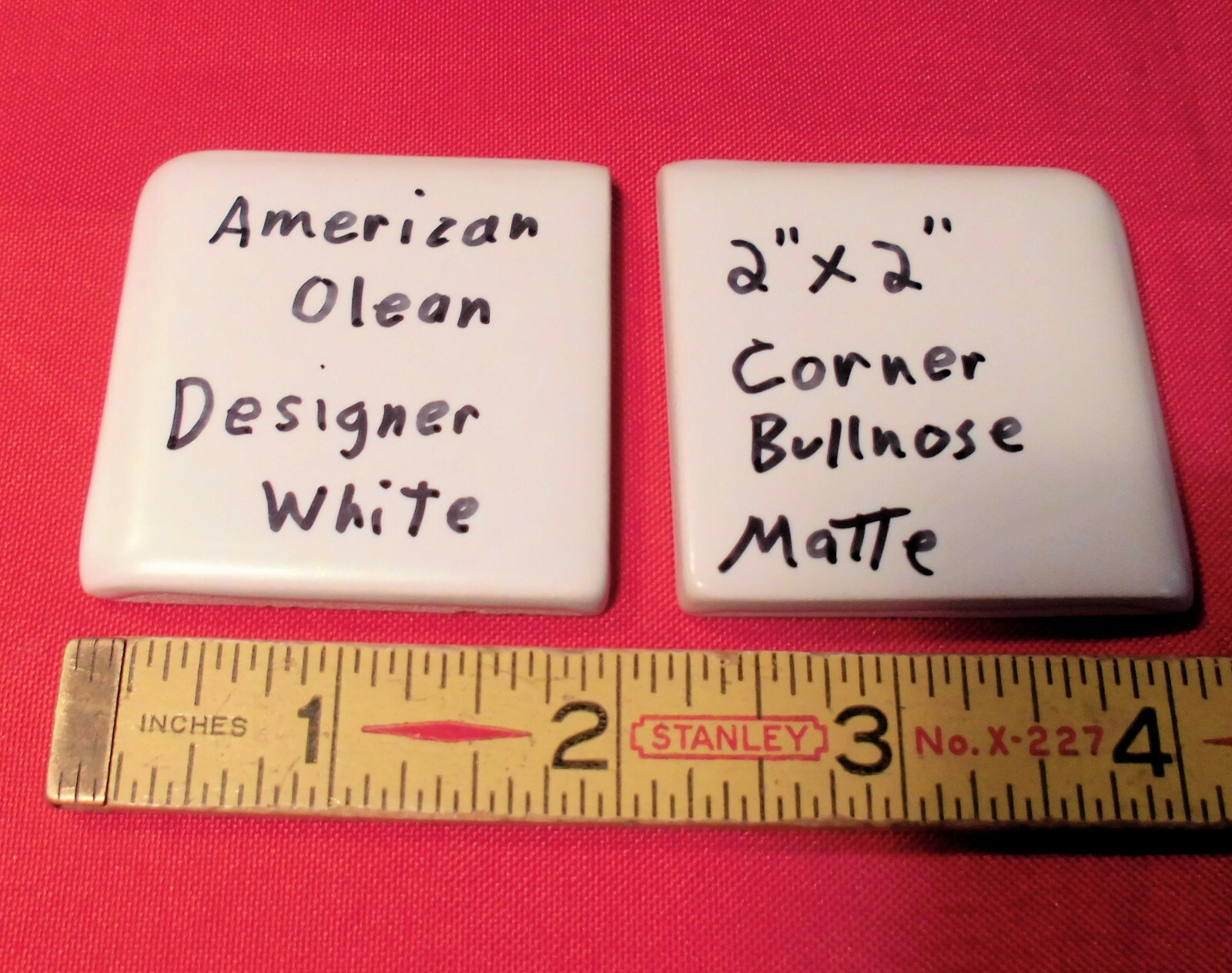 2 pcs. *Designer White* Ceramic Surface Type Tile 2″ X 2″ matte corner bullnose