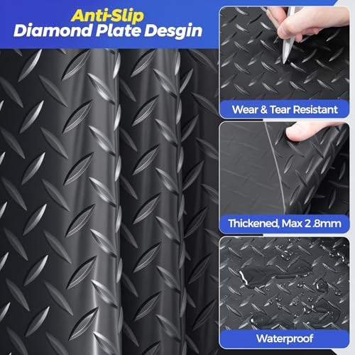 4×7 FT Diamond Plate Flooring Roll – 2.8mm Thickened Garage Floor Mat – 4×7 FT