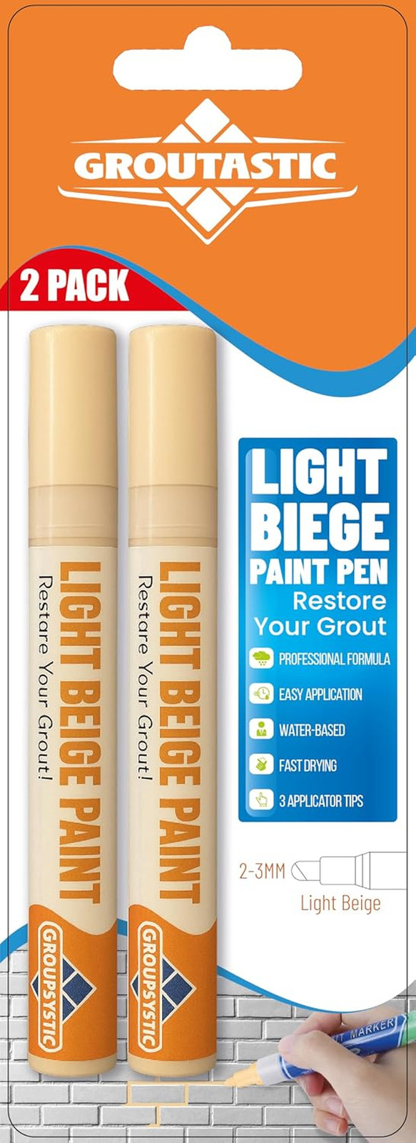 Grout Pen 2 Pack – Light Beige – Tile Grout Paint & Repair Pens for Bathroom & K