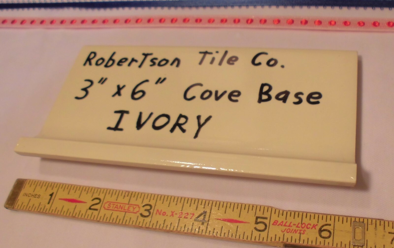 1 pc. Ivory – Yellow: Cove Base Ceramic Tile: Flat Top, Robertson Co. 3″ X 6″