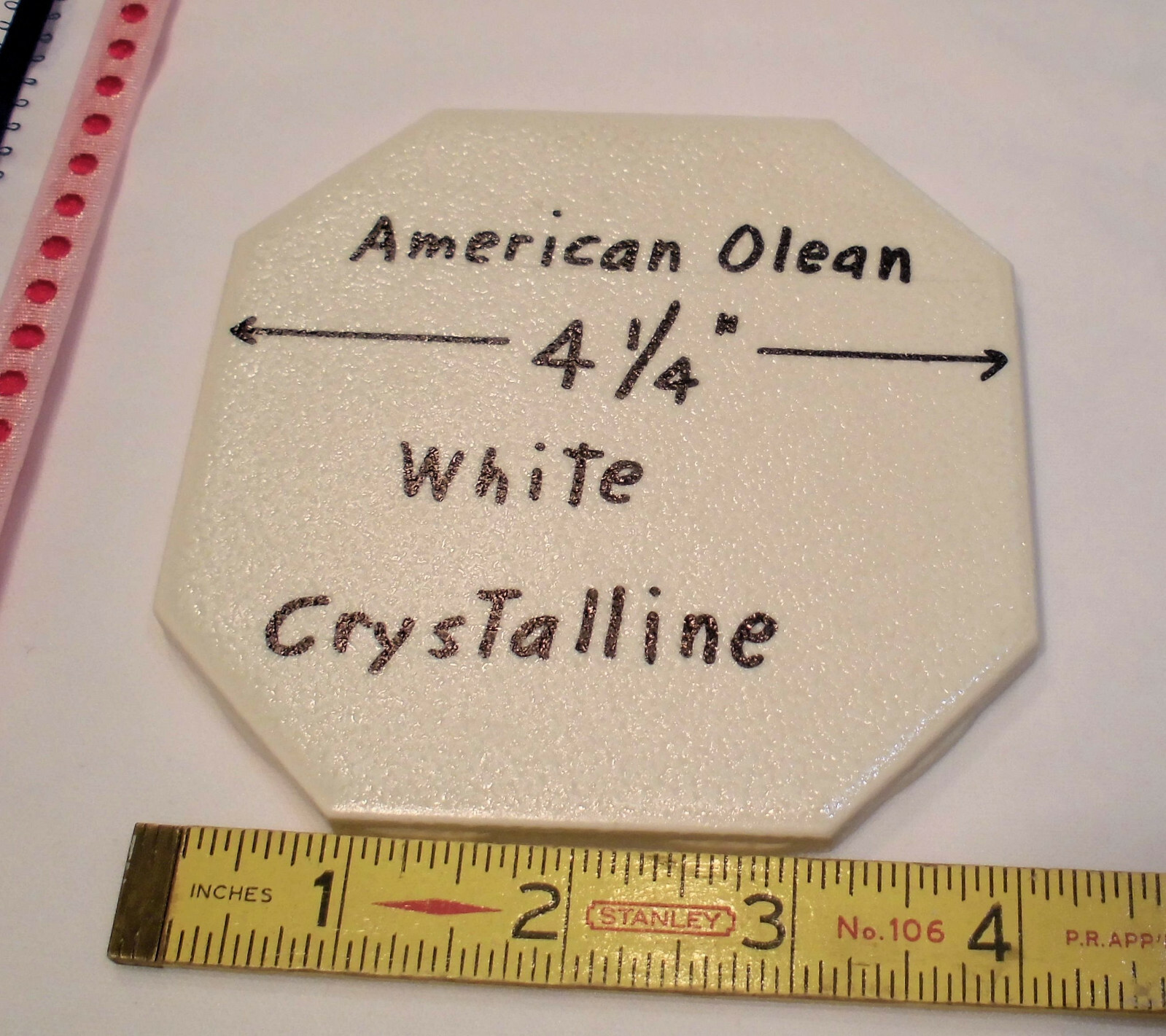 1 pc. Octagon Ceramic Tile 4-1/4″: White Crystalline by American Olean Co. NEW