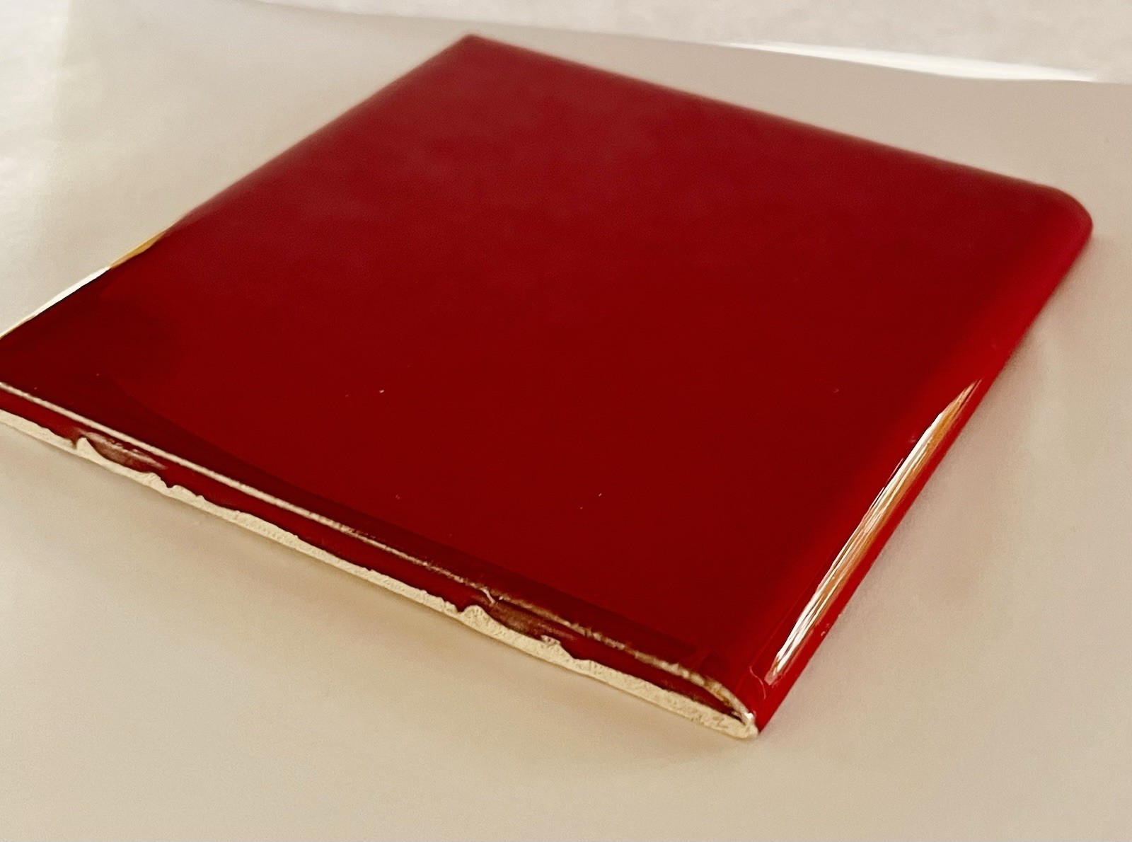 Vintage Candy Apple Red Ceramic Tile 4.25 Sq. Edge Trim ~ Made In Mexico
