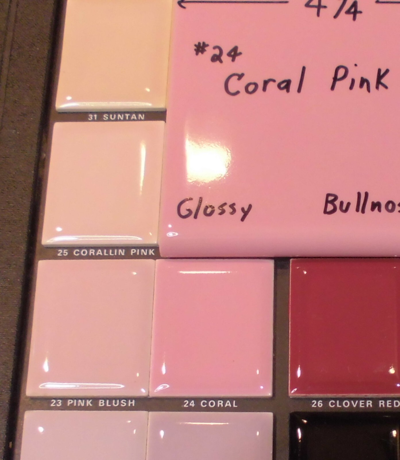 1 pc. Vintage Glossy Ceramic Bullnose Tile 4-1/4” *Coral-Pink* American Olean