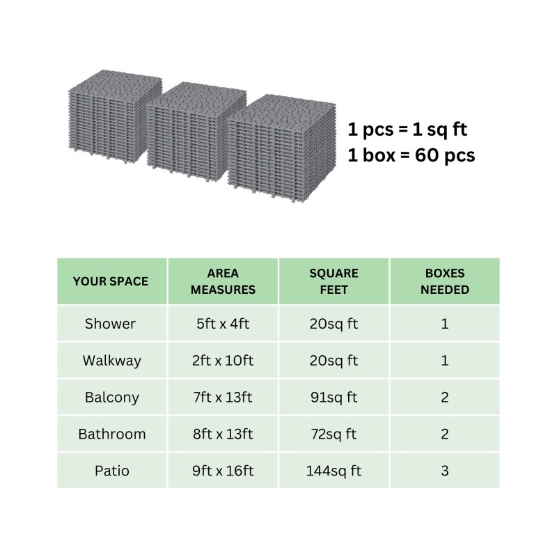 60x Interlocking Deck Tiles, 12 inch Gray Waterproof Anti-slip Bathroom Porch