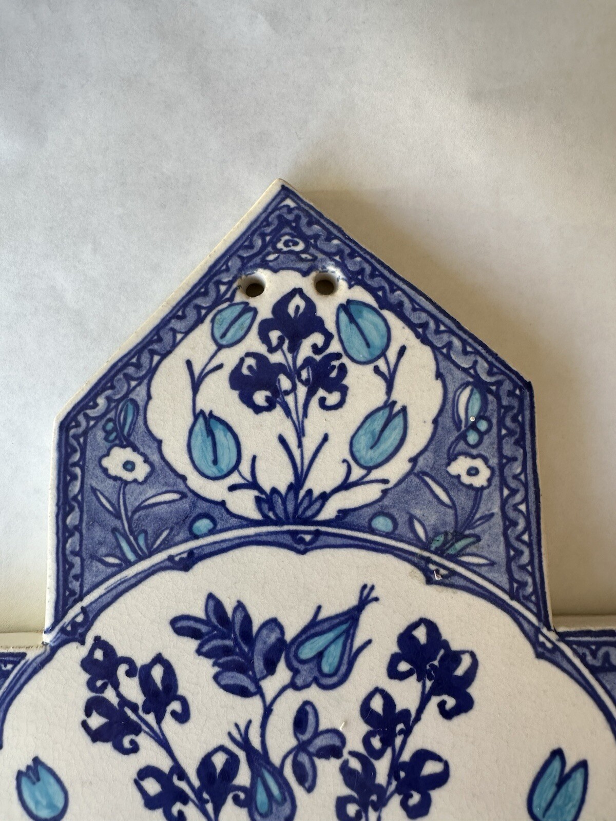 Large Vintage Hand Made Tile Wqll Art Blue Flower Floral Signed James 15″ NB3