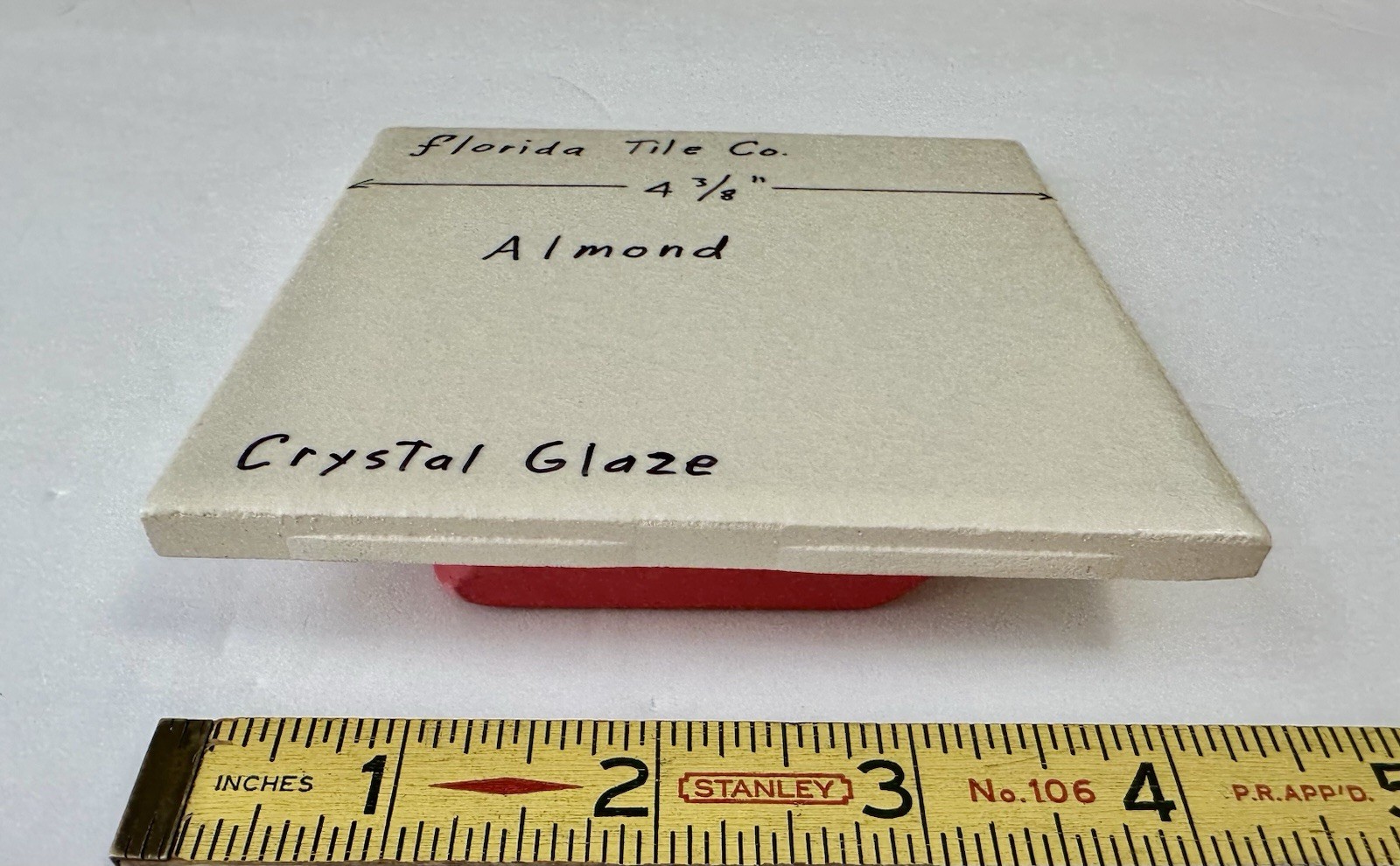 1 pc. *Almond Color* Crystal Glazed Ceramic Tile 4-3/8″ by Florida Co. New
