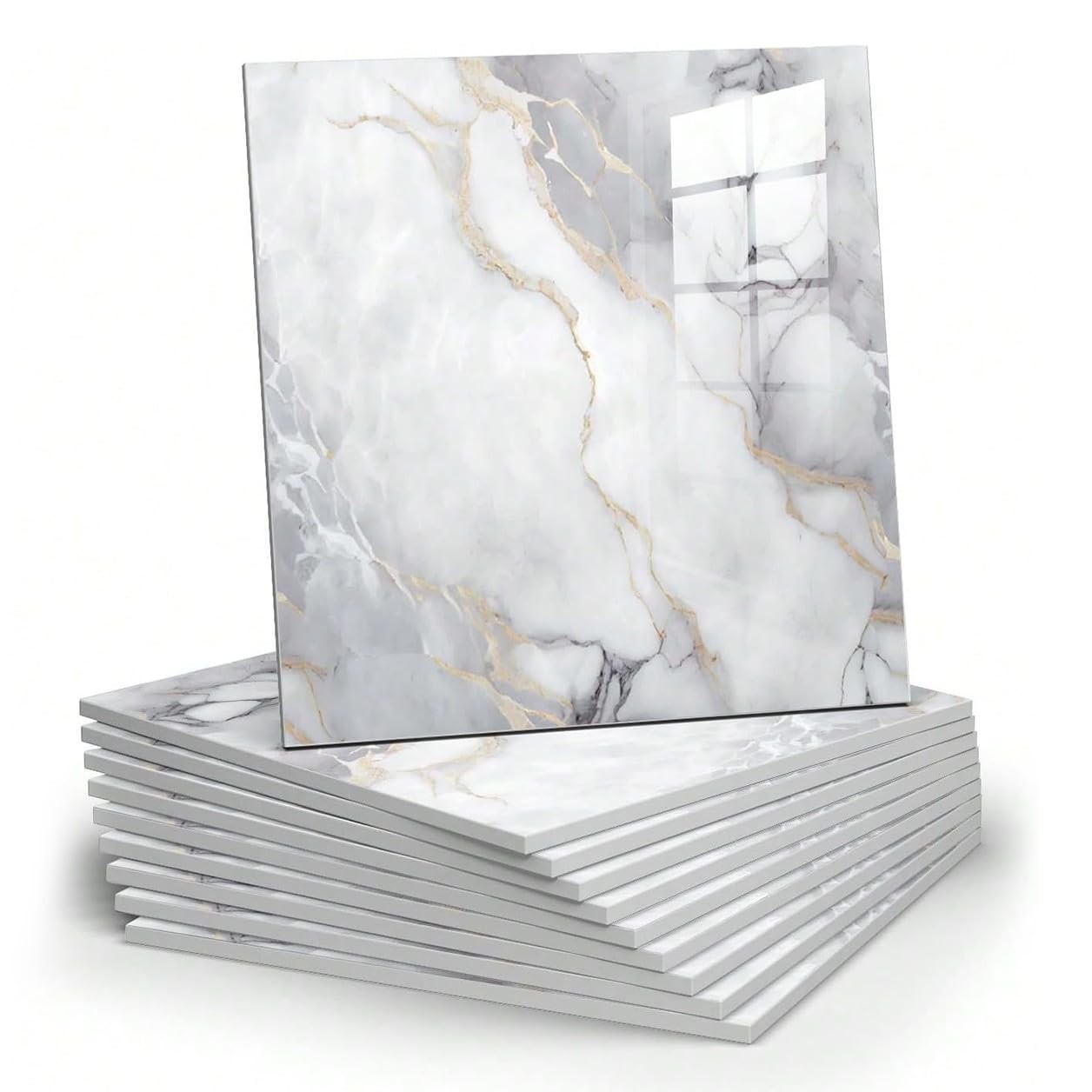 10 Pack 12×12 Inch Peel and Stick Backsplash Marble Look Wall Tiles for Kitchen