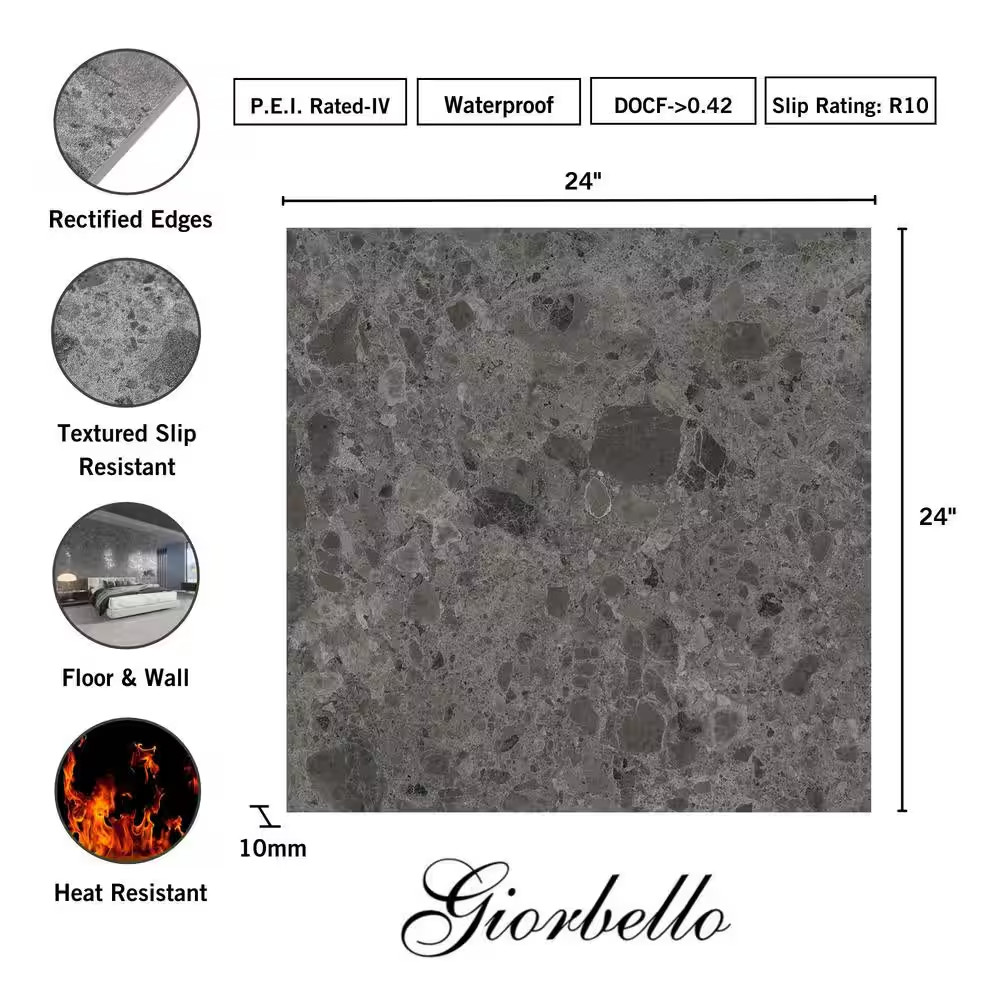 Ambience Terrazzo Deep Gray 24In.X 24In.X 10Mm Porcelain Floor and Wall Tile – C