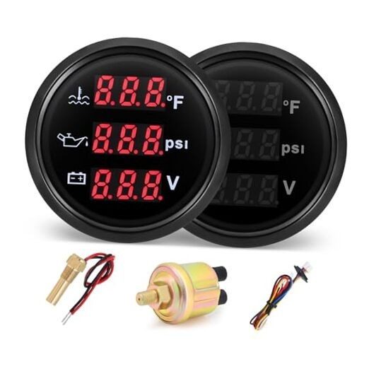 Triple Gauge Set – Water Temp (104°F-248°F), Oil Pressure (0-145PSI), Black