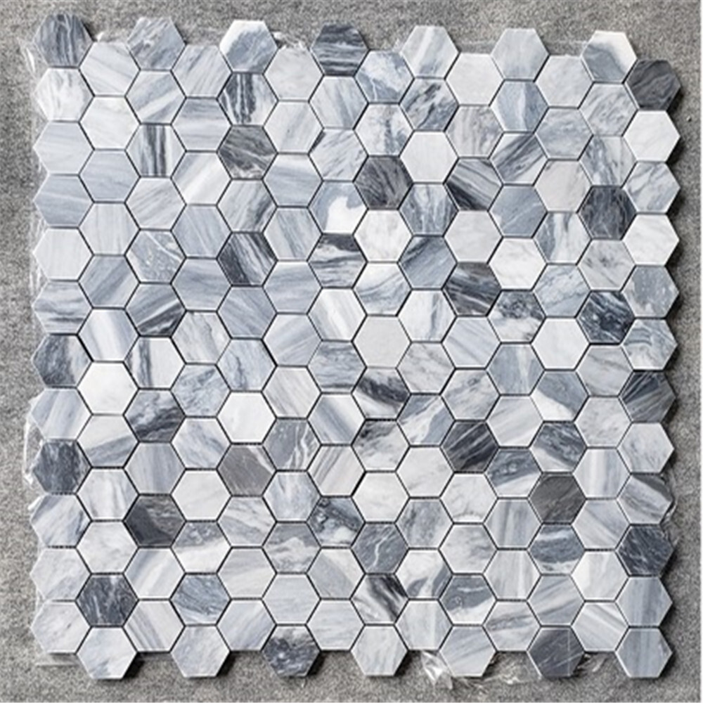 K33XH Bardiglio Gray Dark Grey Marble 3 inch Hexagon Mosaic Tile Honed