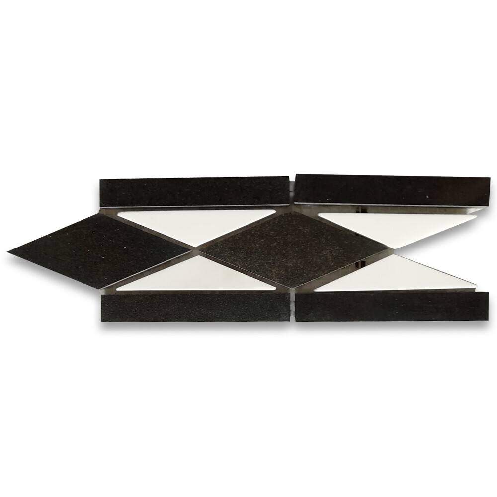 B0007P Marble Mosaic Border Listello Accent Tile Classic Nero 3×7.9 Polished