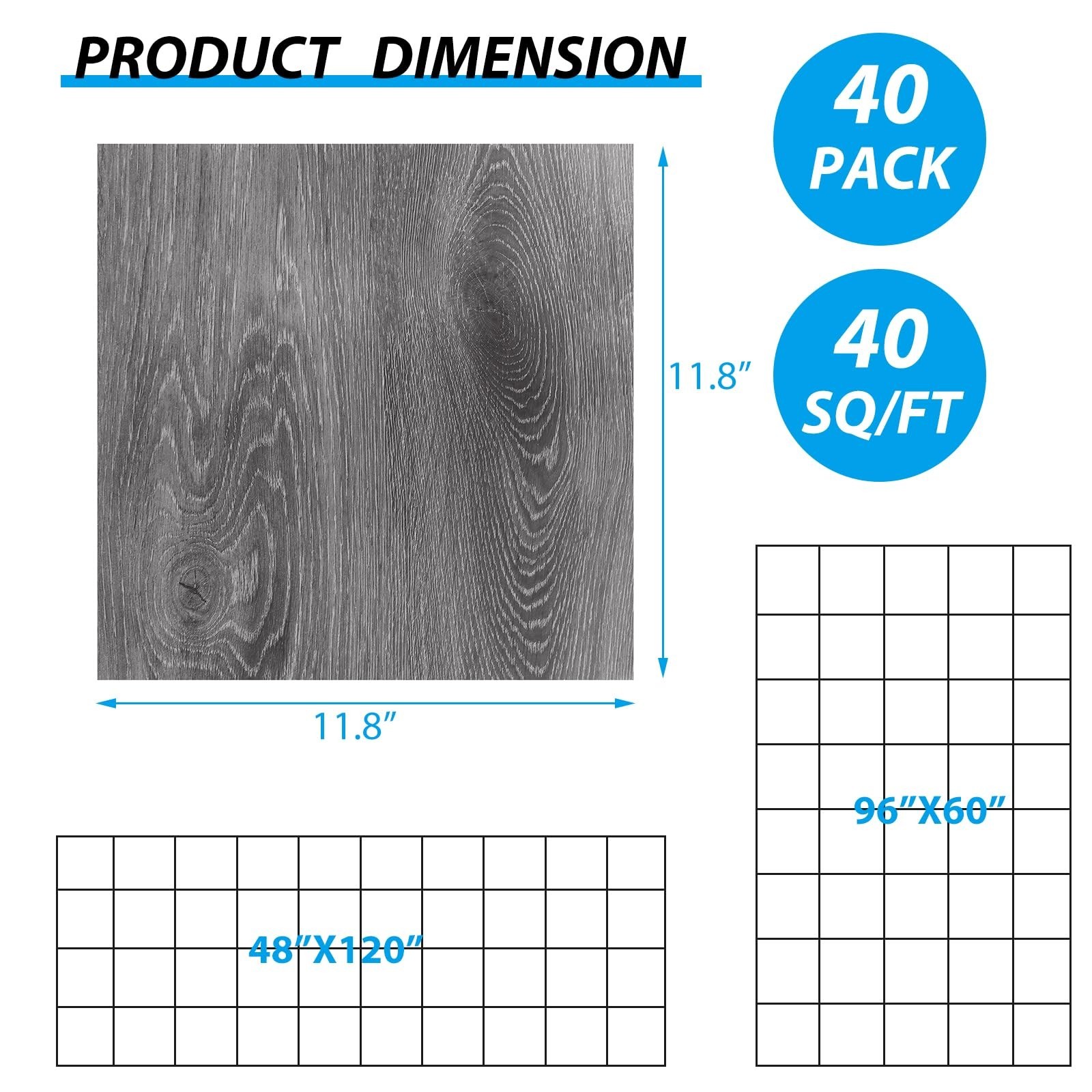 AKOLAFE 40 Sheet Vinyl Flooring 12” x 12” Peel and Stick Floor Tile