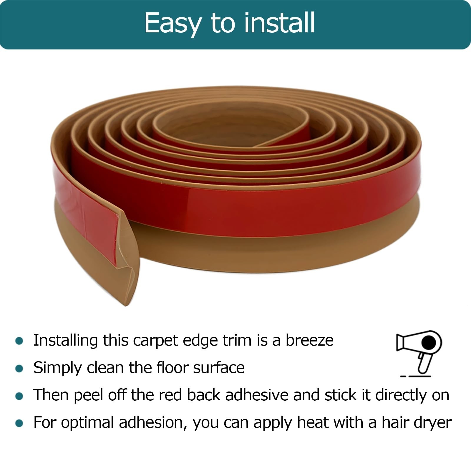 Self-Adhesive Carpet to Tile Transition Strip Edging Trim – 20Ft, Brown, 5mm Hei