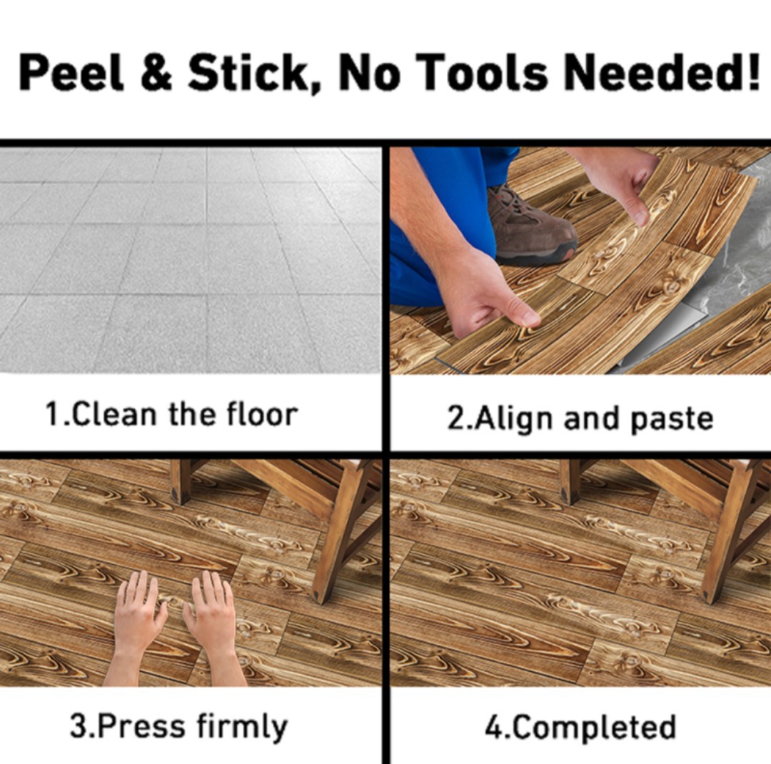 Wood Grain Peel and Stick Floor Stickers, Self-Adhesive Non-Slip Flooring Decal