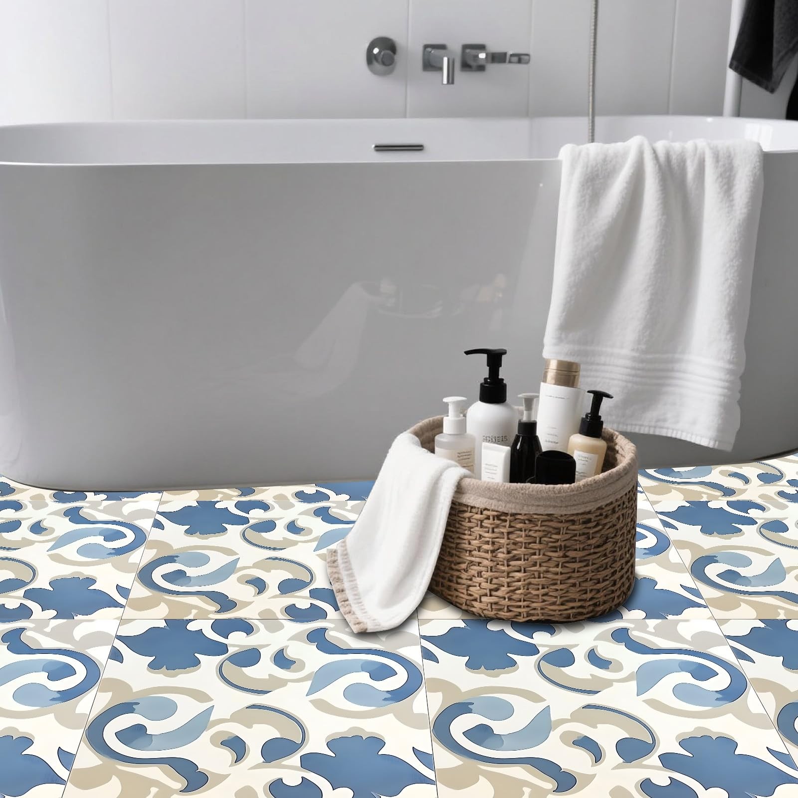 Floral Pattern Vinyl Floor Coverings 10 Pcs 12×12 Inches – Peel and Stick Bac…