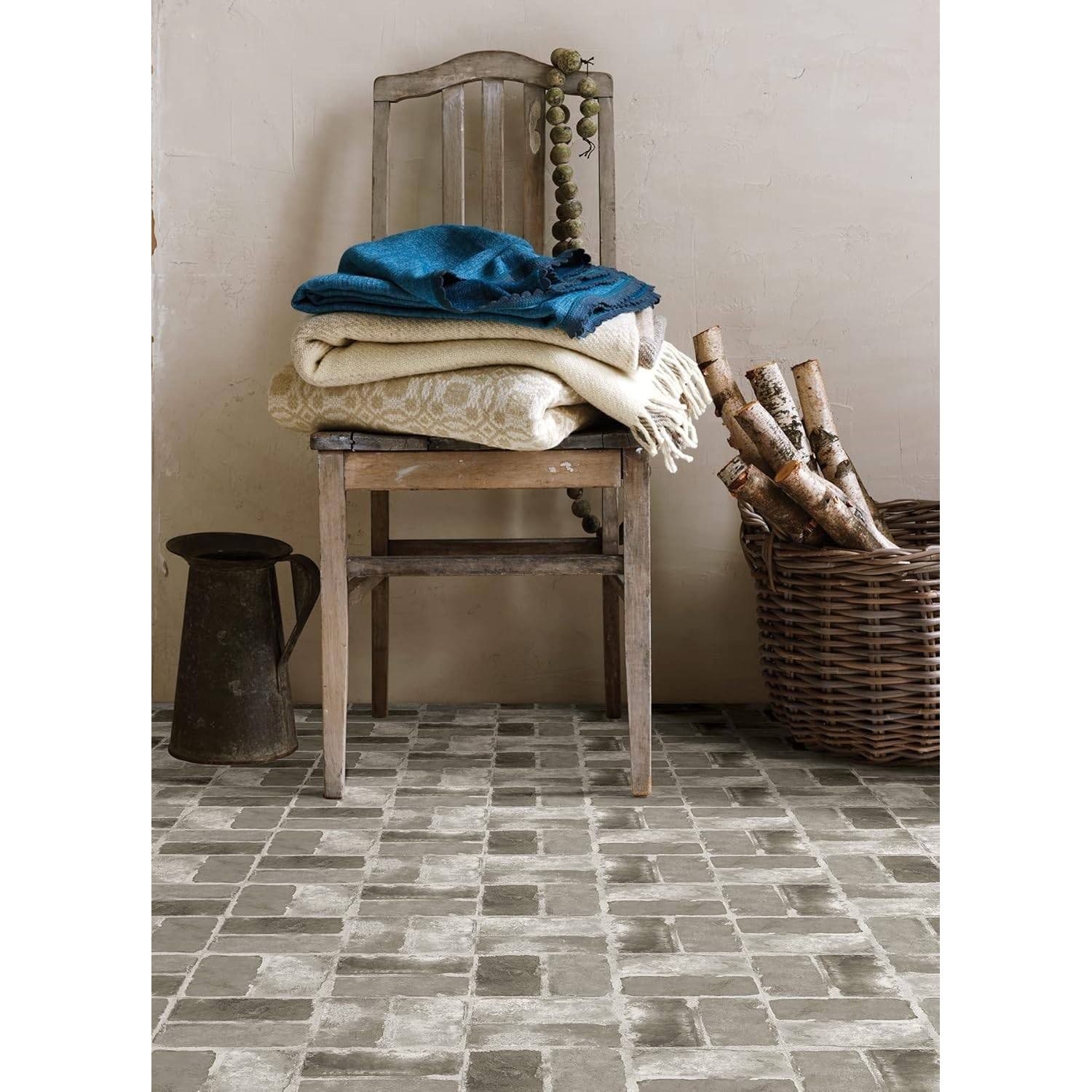 Pack of 10 FloorPops 12″x12″ Harvard Brick Grey Peel & Stick Floor Tiles