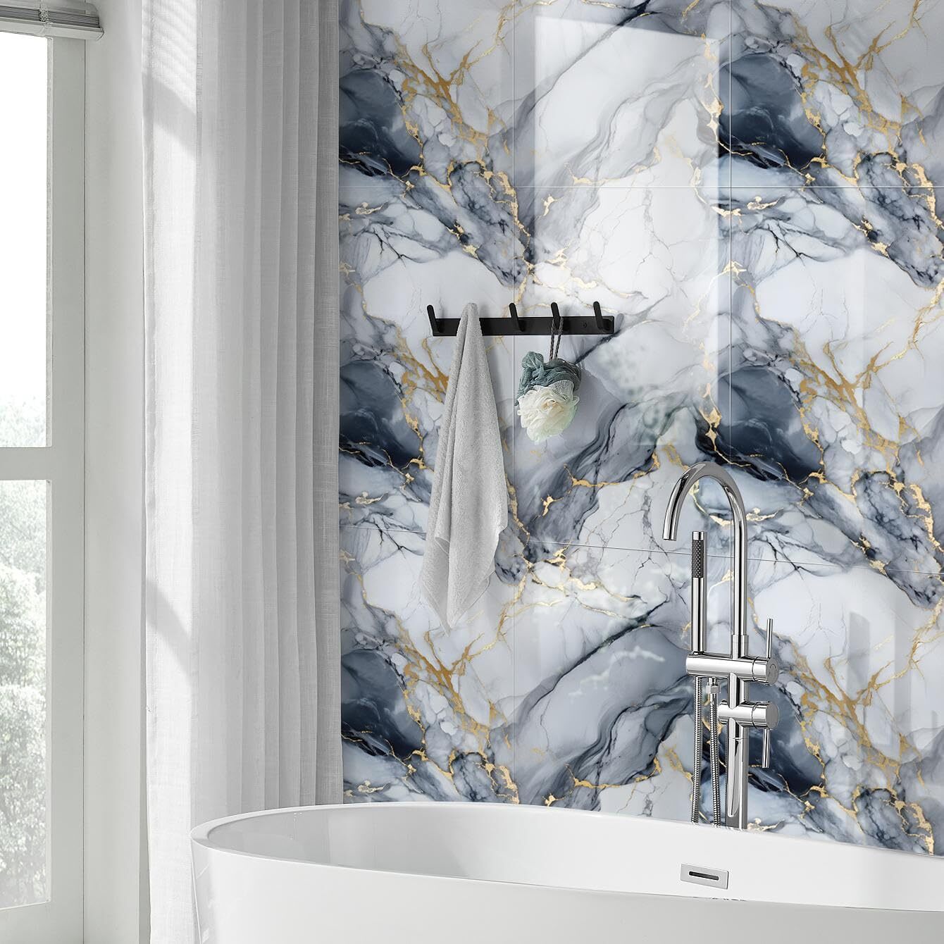 Peel and Stick Backsplash Tiles – 11.8″x23.6″ Faux Marble Self-Adhesive Wall Til