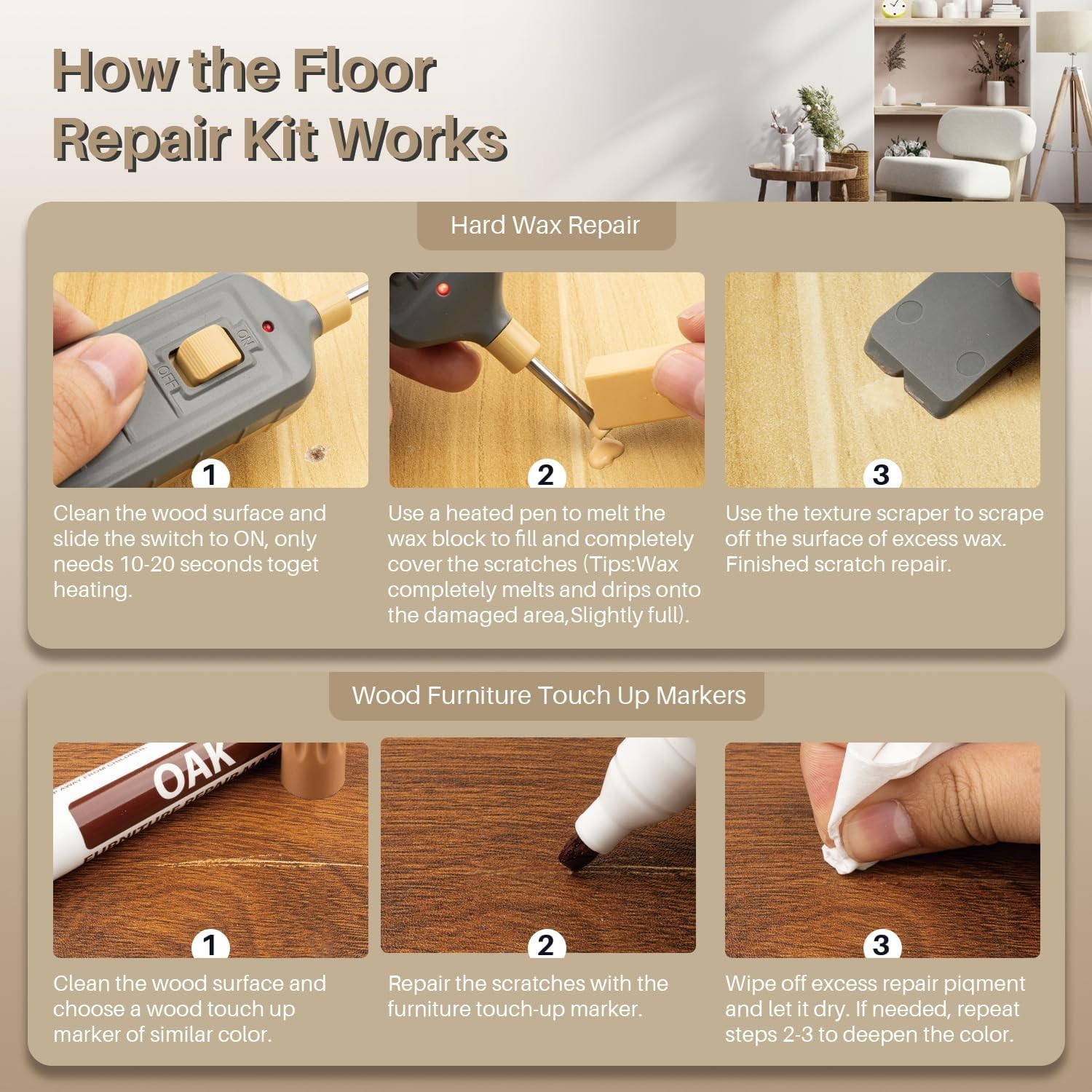 Laminate Floor Repair Kit, Wood Furniture Repair Kit with 11 Colors Hardwood