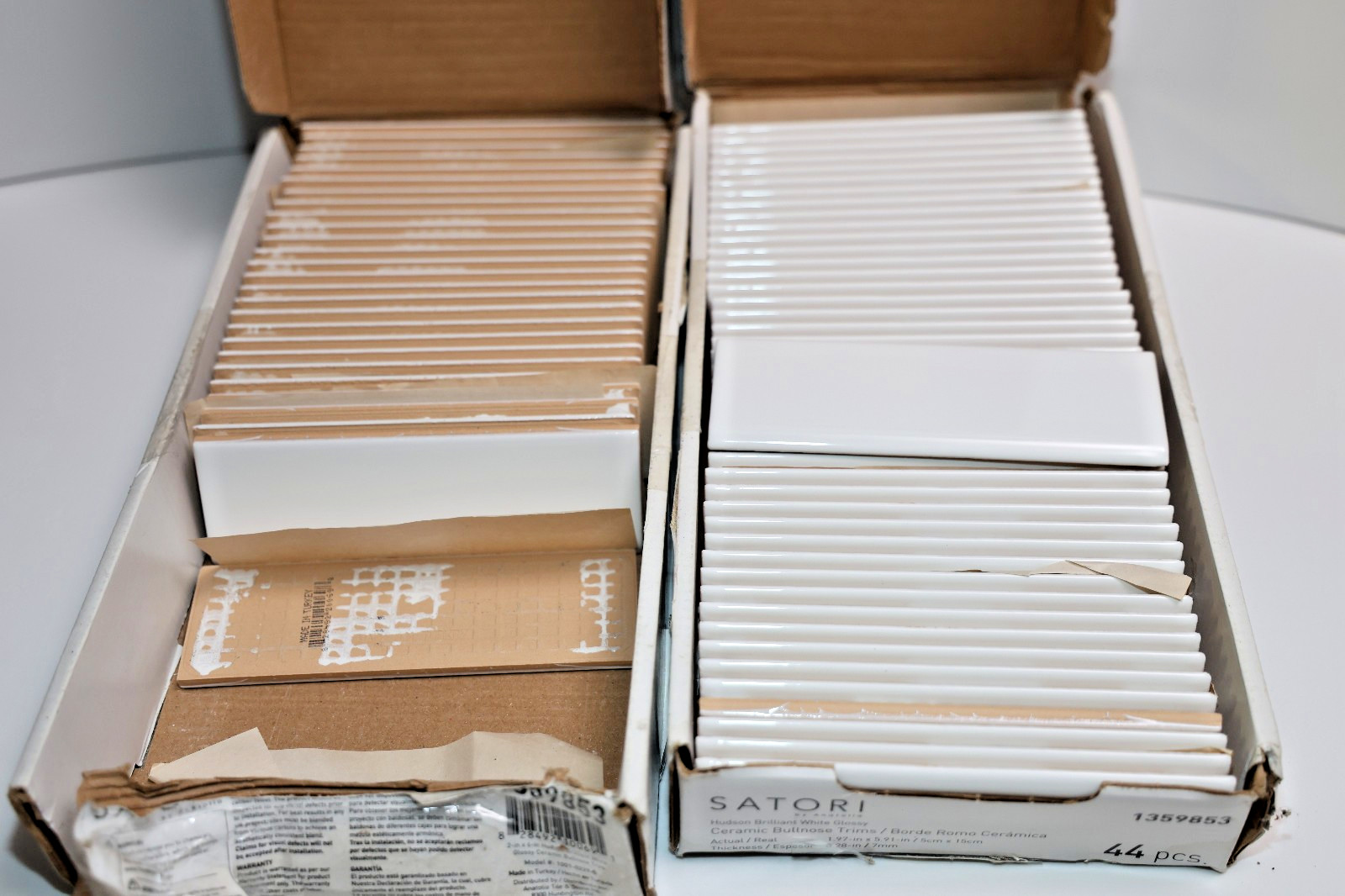 Ceramic Bullnose Trim Border Tile Glossy White 2×6 – Satori Hudson – Lot of 72