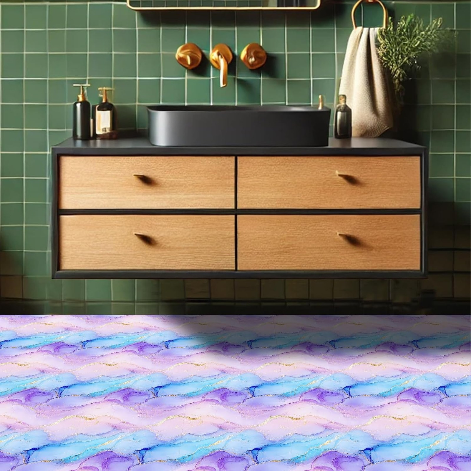 12×12 Inch Vinyl Floor Tiles Pink Purple Gradient Marble Peel and Stick Self