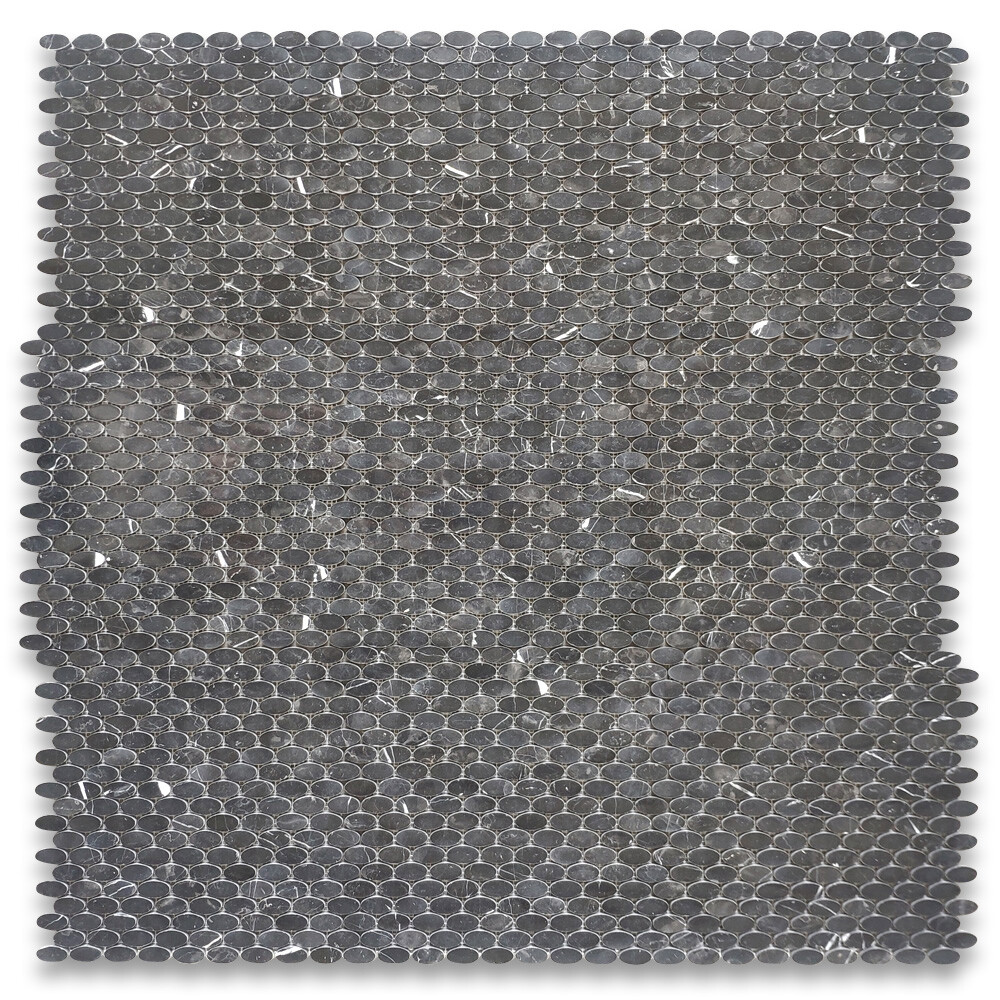 N94XP Nero Marquina Black Marble 1-1/4×5/8 Oval Ellipse Mosaic Tile Polished