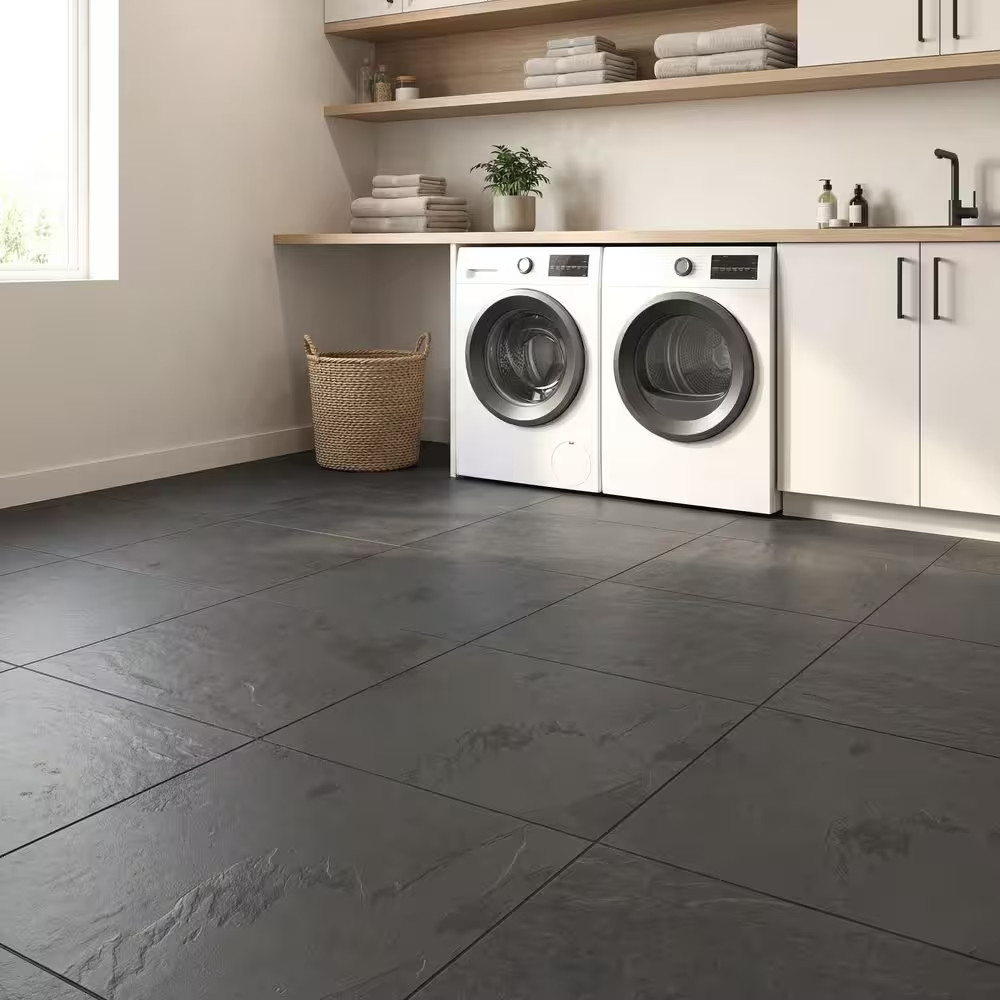 Montauk Black Slate Rectangle 18 In. X 36 In. Natural Textured Stone Look Floor