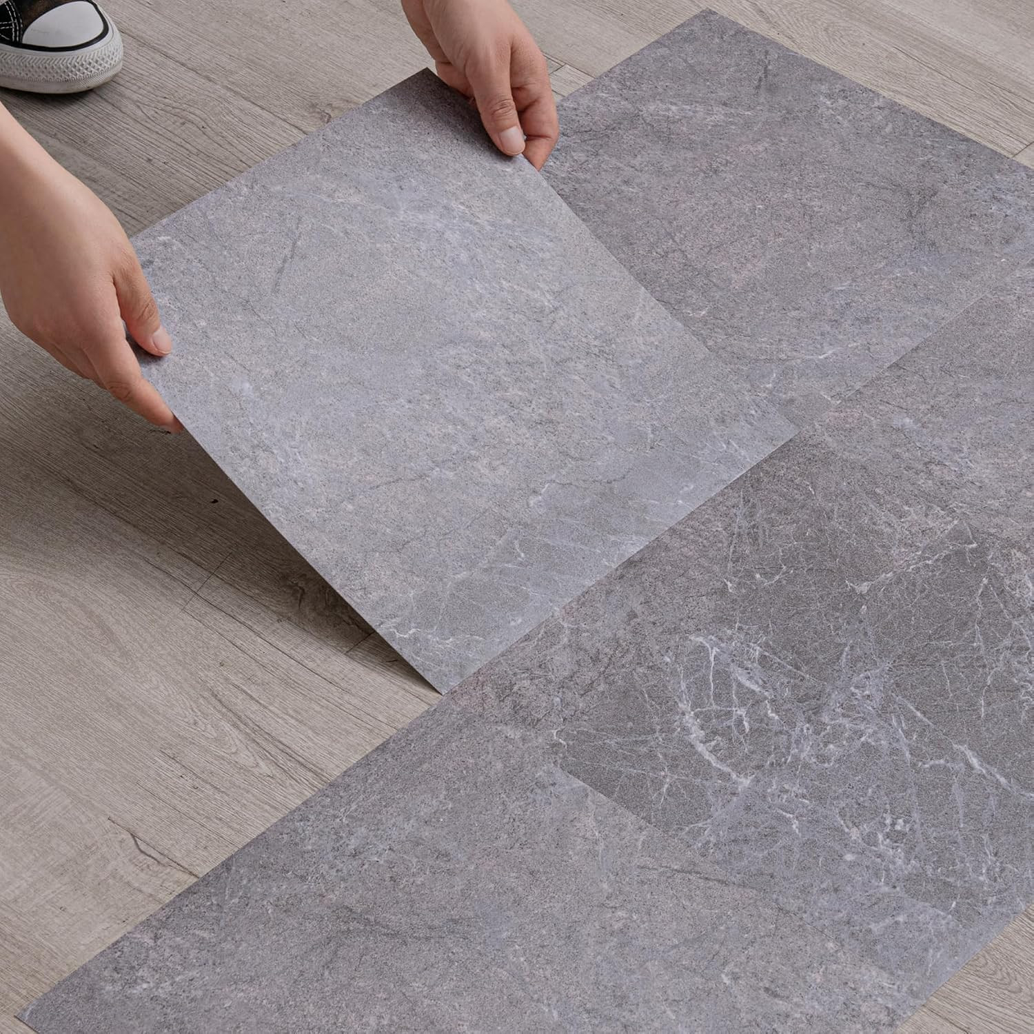 20Sq.Ft Grey Marble Peel and Stick Vinyl Floor Tiles,20 Tiles – 12″ X 12″,Waterf