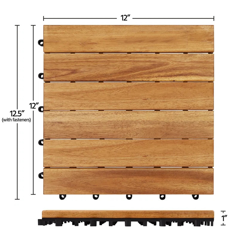 Acacia Wood Interlocking Deck Tiles for Indoor and Outdoor (Set of 27) Snap In