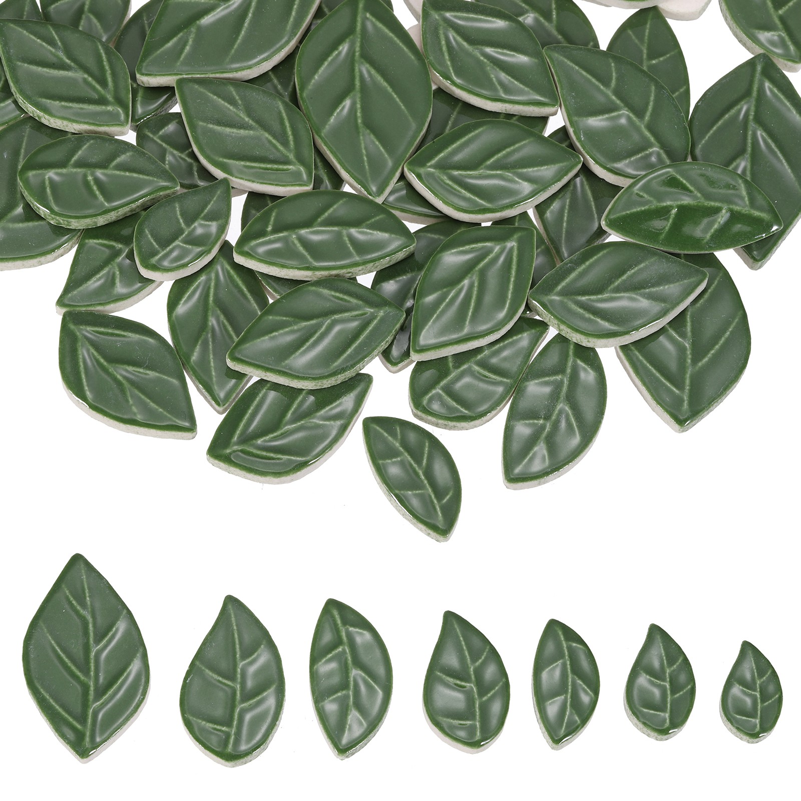 0.44LB Leaves Ceramic Mosaic Tiles for Crafts Bulk for Home Decor Green