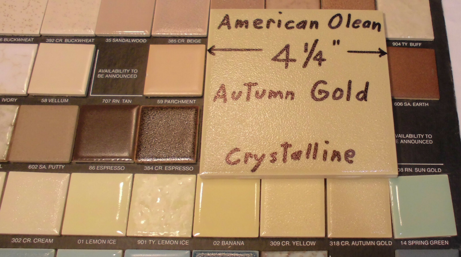 1 pc. *Golden Yellow* Ceramic Tile Crystalline Glazed by American Olean 4-1/4″