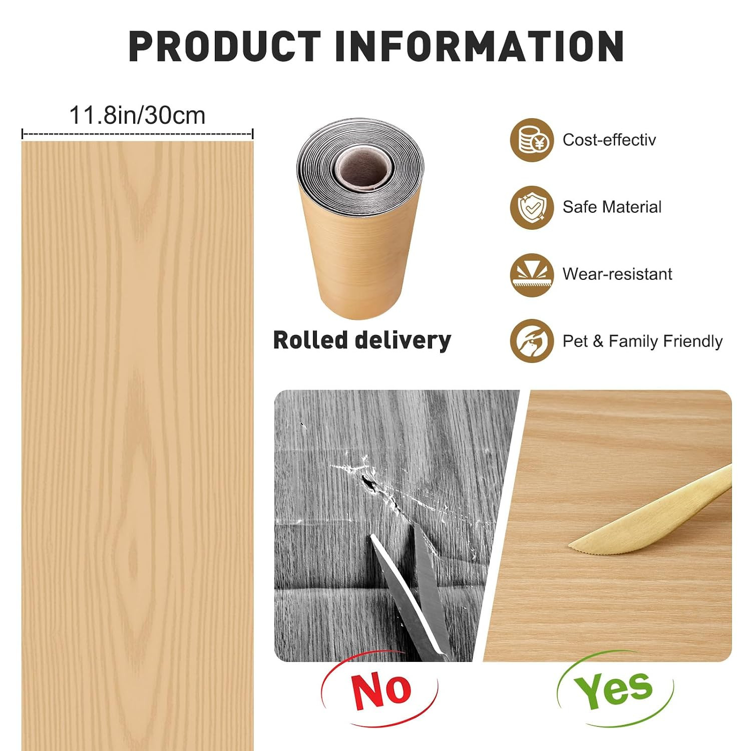Wood Grain Peel and Stick Floor Tiles 11.8″ X 118″ Roll, Self Adhesive Vinyl Flo