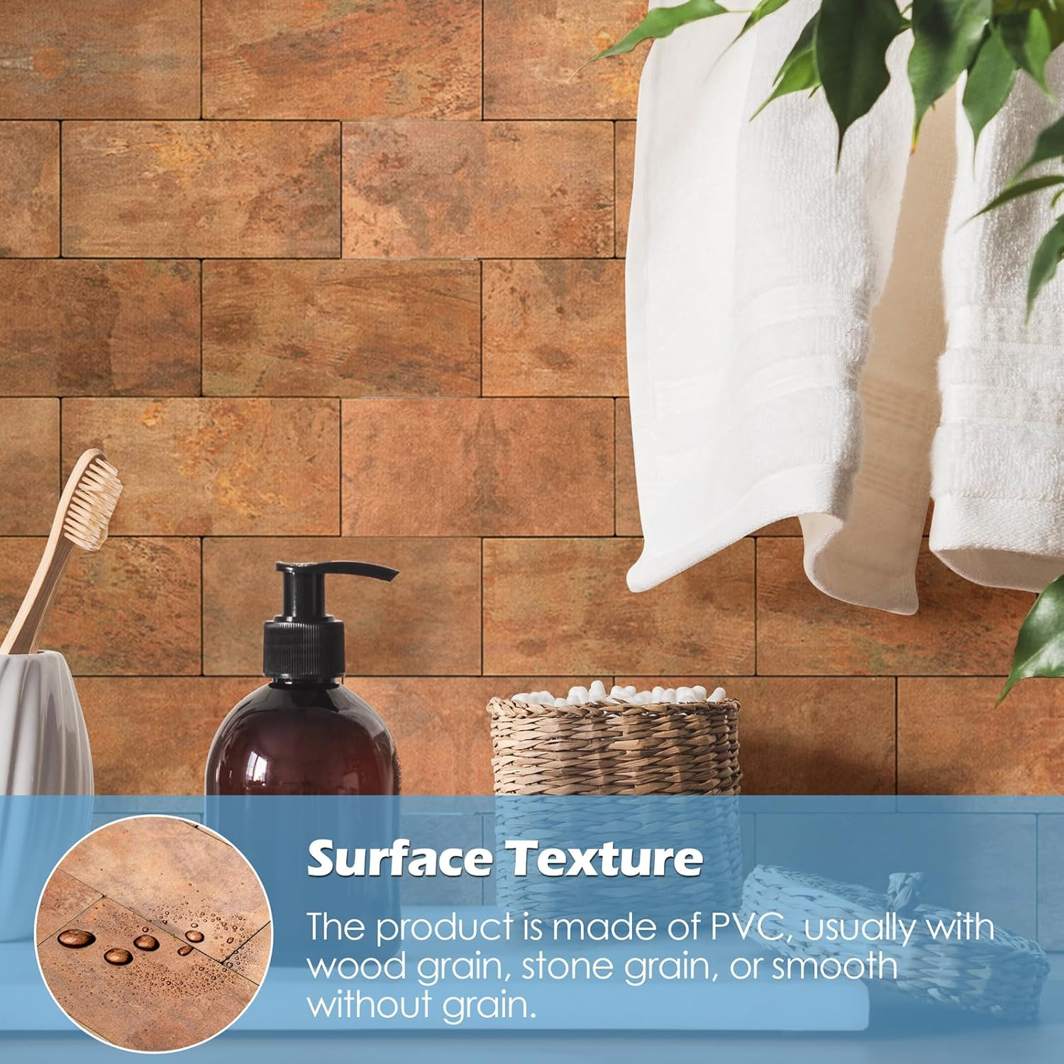 10-Pack 12″x12″ Copper Metal Peel and Stick PVC Wall Tiles for Backsplash