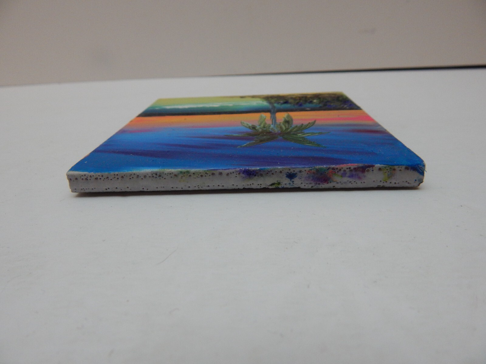 Painted Clay Tile Beach Water Palm Tree Sunset 4 In X 4 In Bathroom Kitchen w278