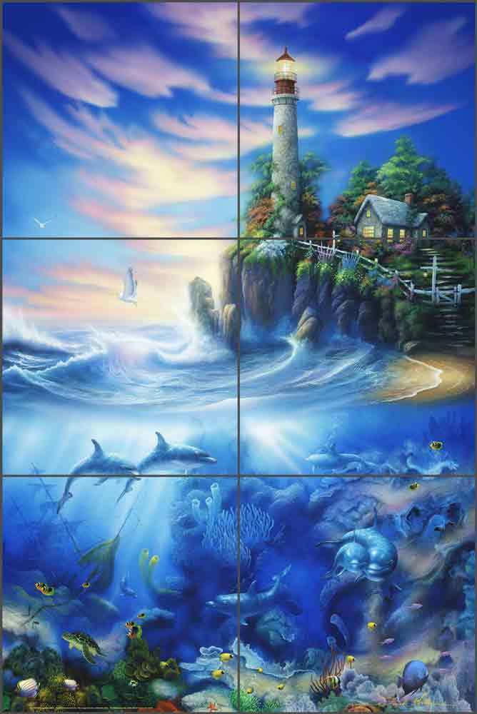 Lighthouse Tile Mural Backsplash Miller Ceramic Dolphin Sea Life Art DMA2006