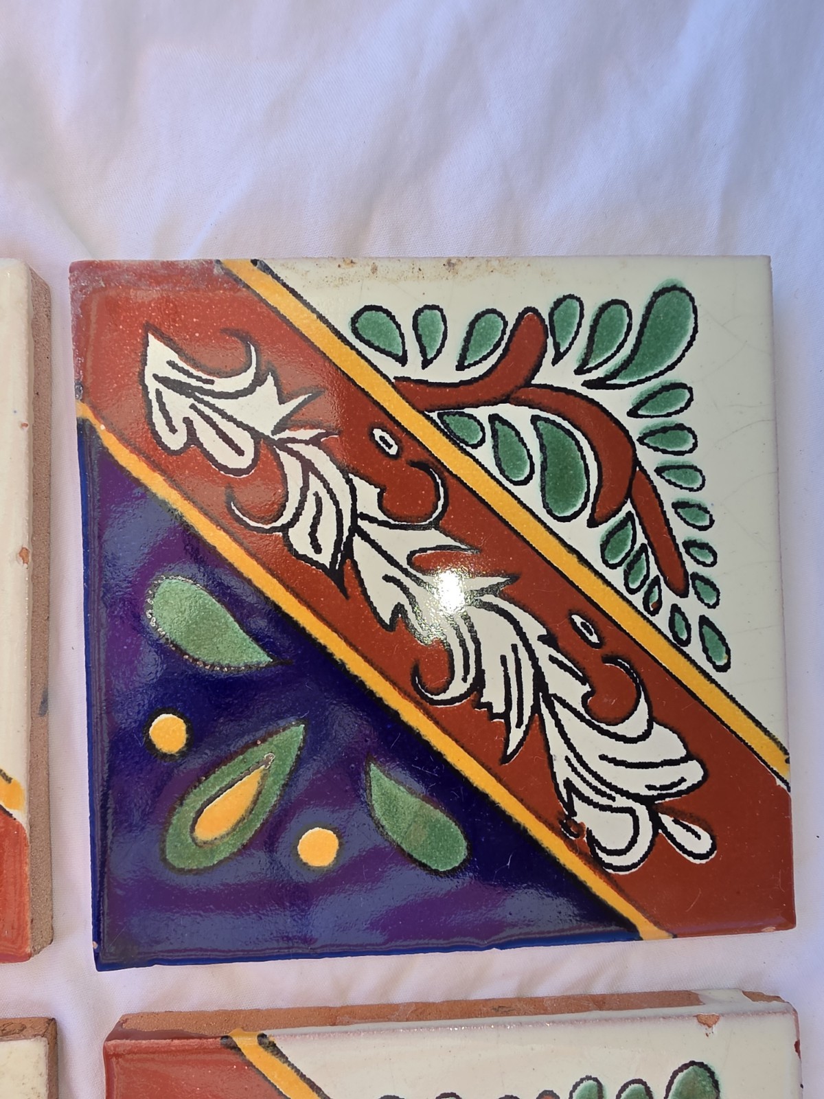 Lot of 4 Hand-Painted Mexican Mosaic Tiles 4×4 Talavera – Zandra Hand Painted