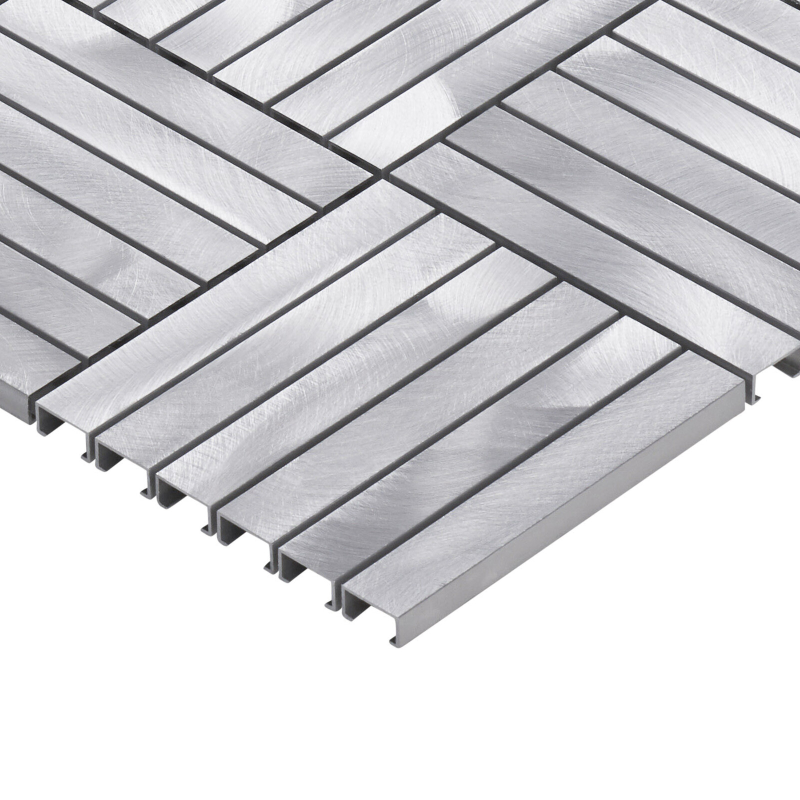 Aluminum Metallic Metal Basketweave Parquet Mosaic Tile Kitchen Wall Backsplash