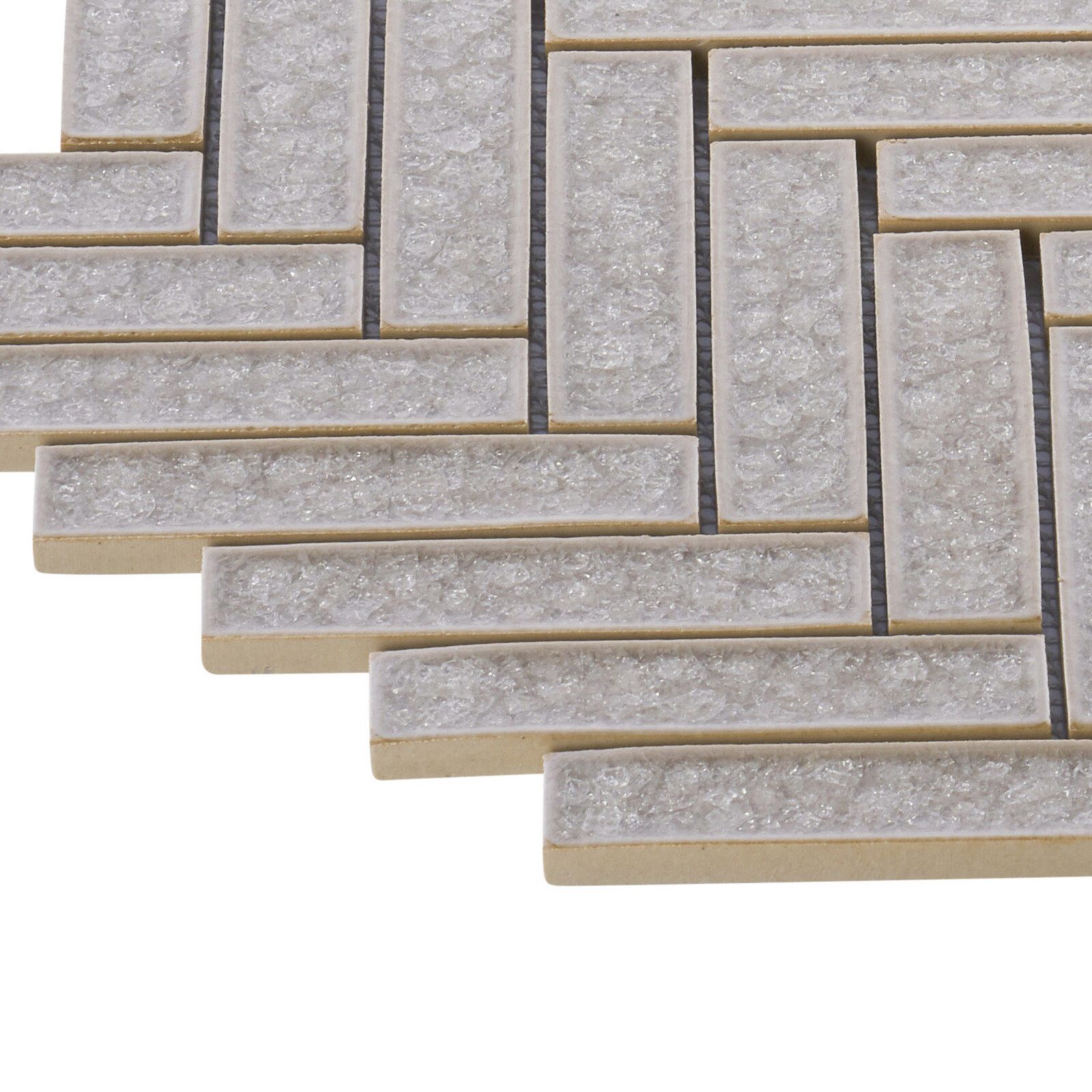 Tan Sand Crackle Glass Herringbone Mosaic Tile Kitchen Bathroom Wall Backsplash