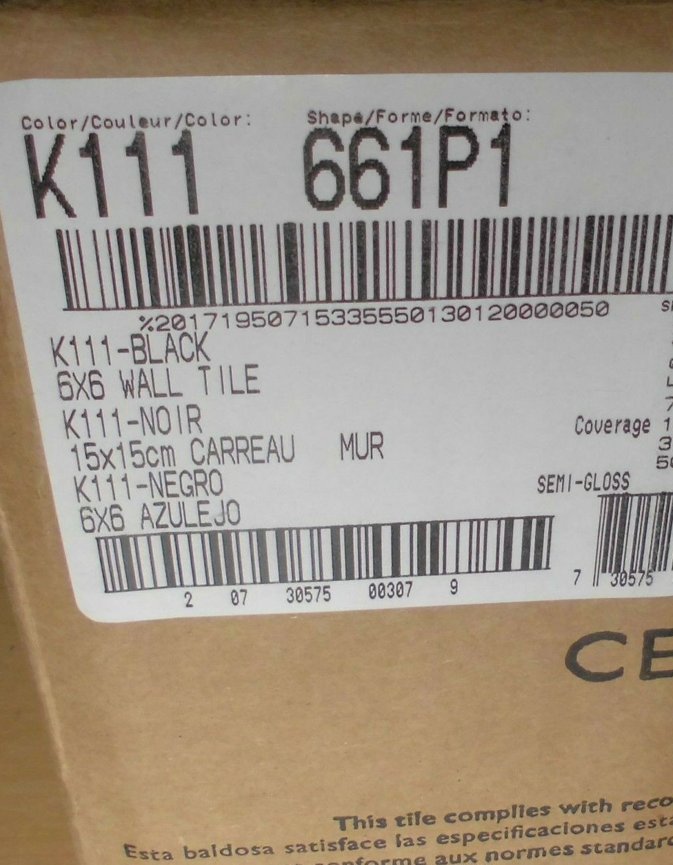 2 pcs. Glossy Ceramic Tiles *Kohler Black – #K111 Black* 6″ X 6″ by Daltile; NEW